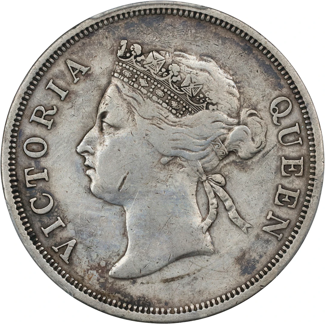 STRAITS SETTLEMENTS. 50 Cents, 1893. London Mint. Victoria. PCGS Genuine--Repair