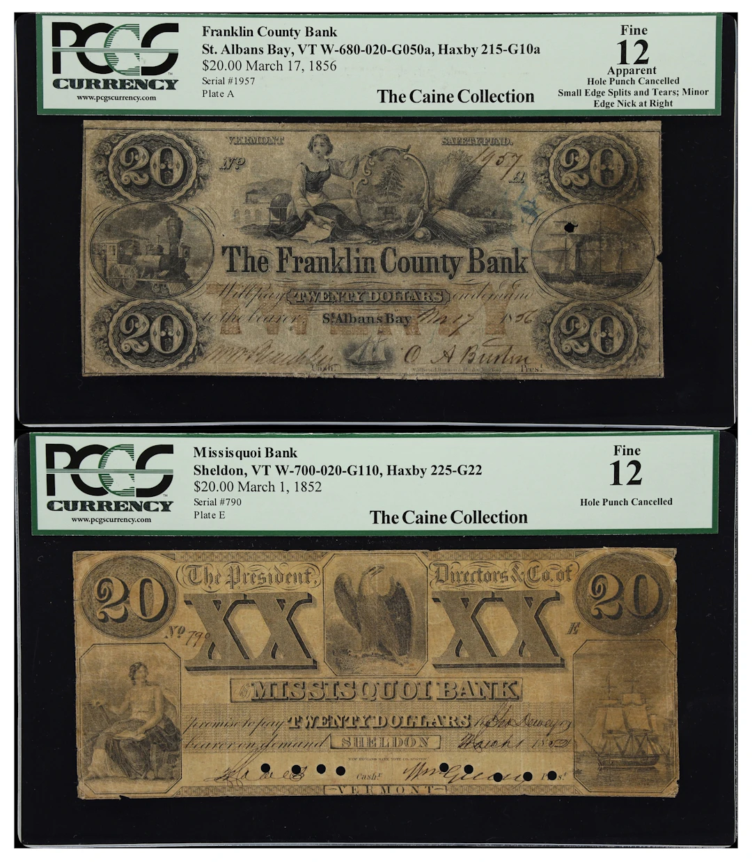 Lot of (2) St. Albans & Sheldon, Vermont. Franklin County Bank & Missisquoi