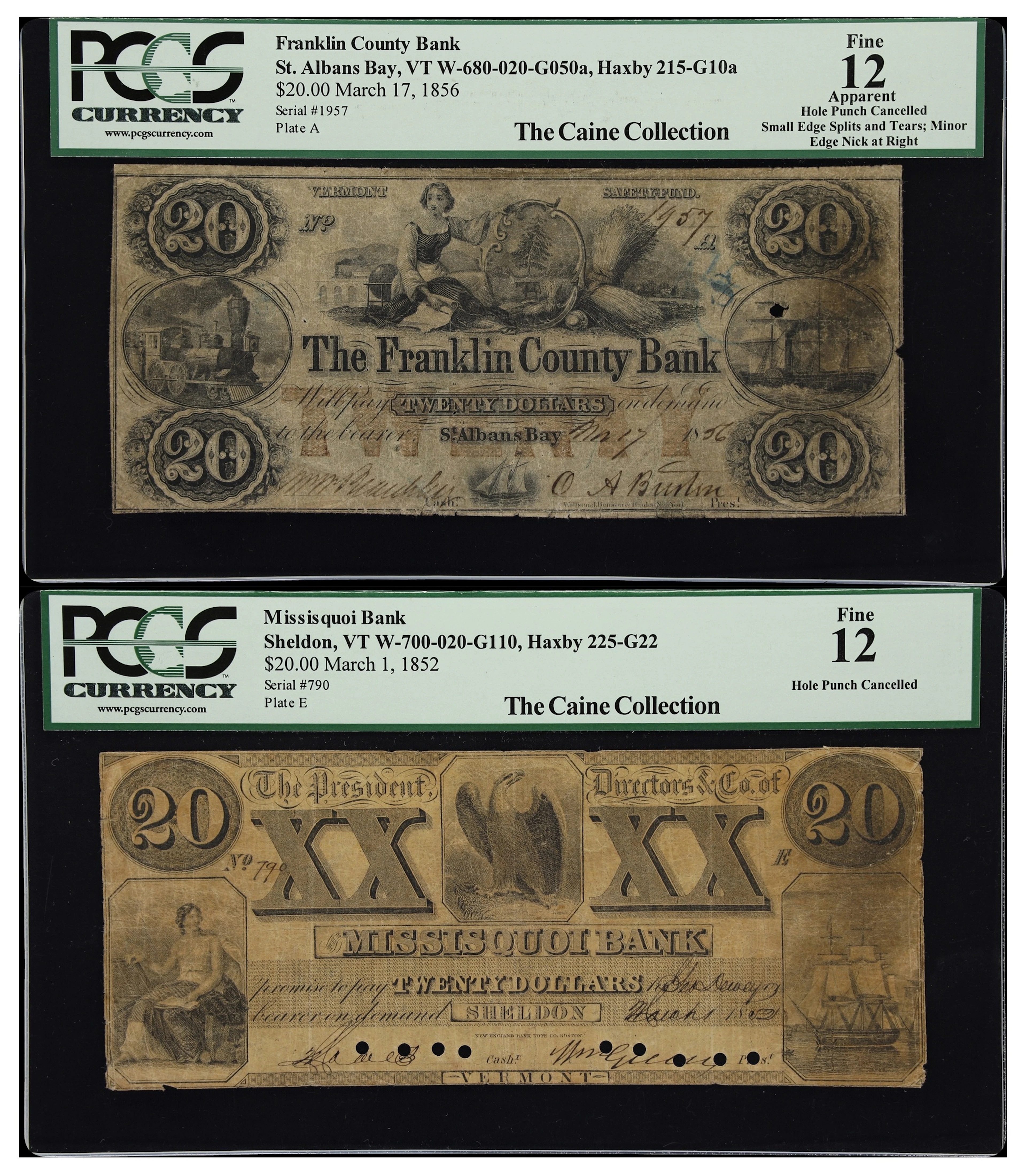 Lot of (2) St. Albans & Sheldon, Vermont. Franklin County Bank & Missisquoi