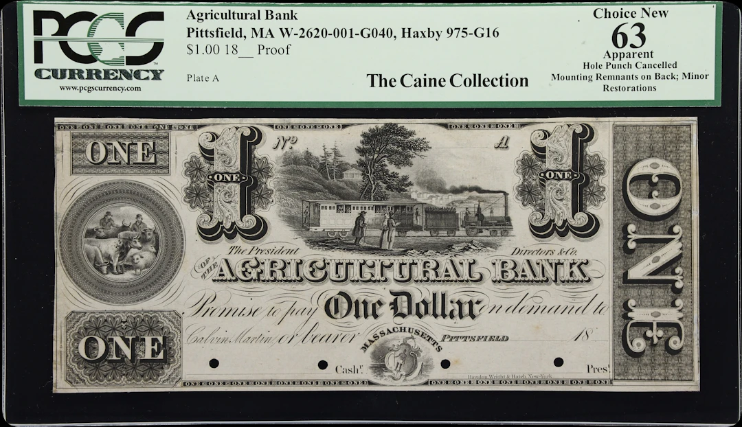Pittsfield, Massachusetts. Agricultural Bank. 18xx $1. PCGS Currency