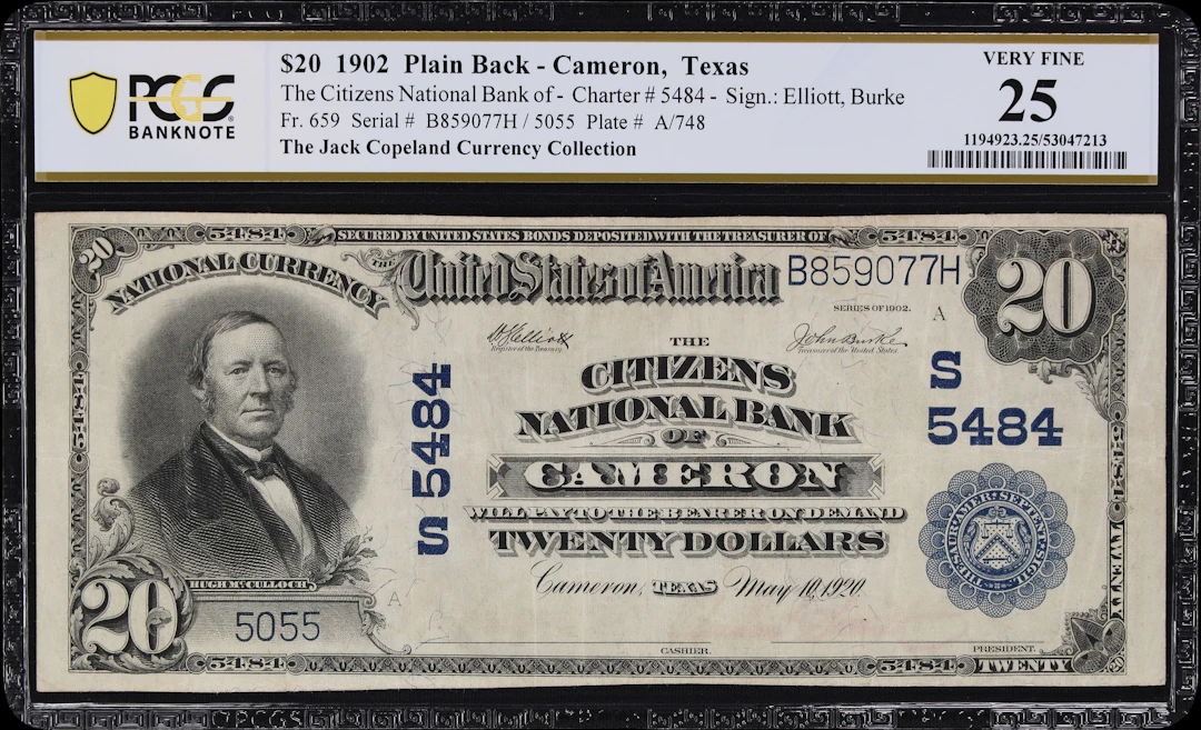 Cameron, Texas. $20 1902 Plain Back. Fr. 659. Citizens NB. Charter
