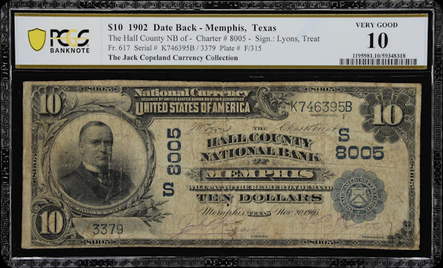 Memphis, Texas. $10 1902 Date Back. Fr. 617. Hall County NB. Charter