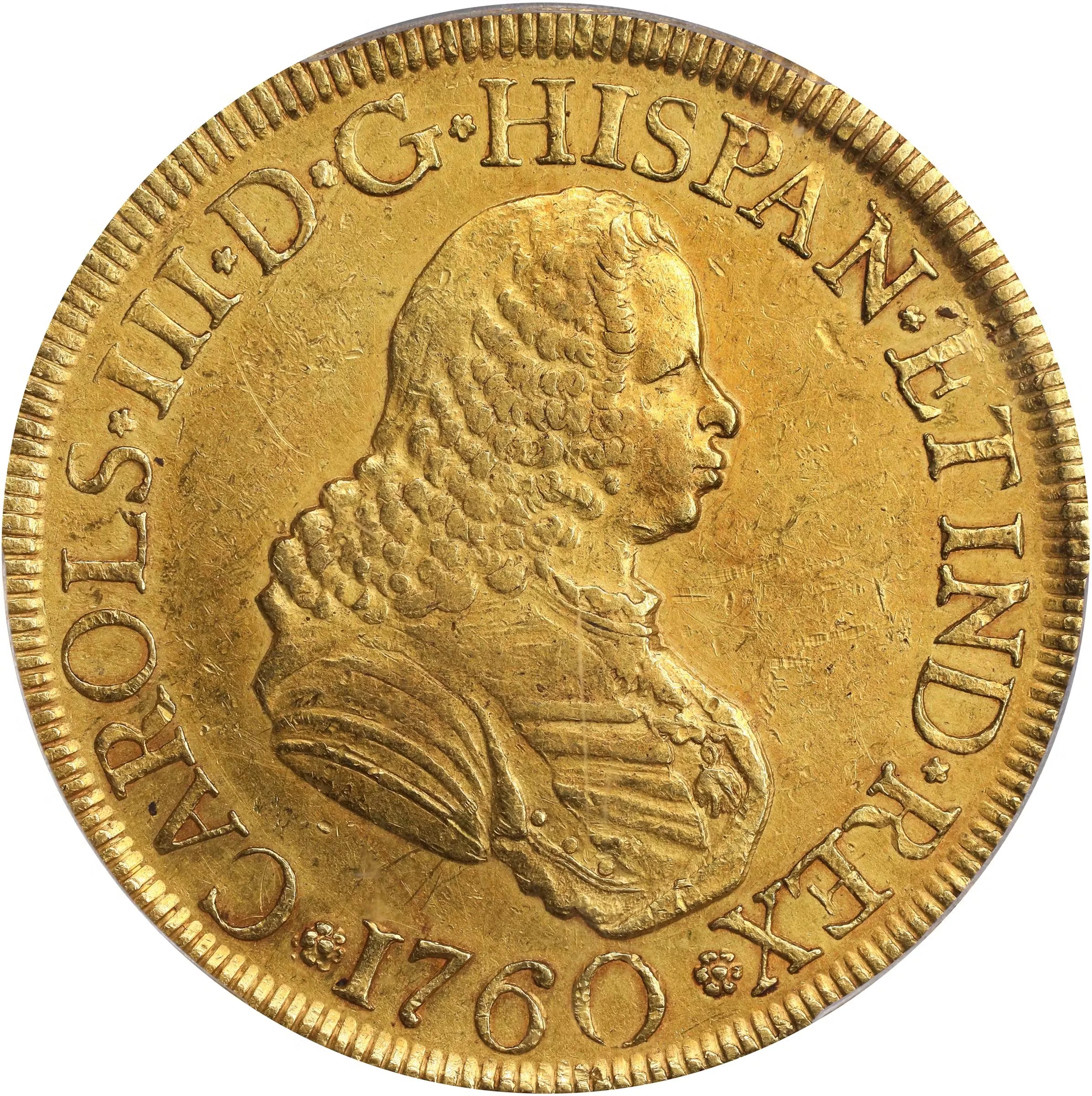COLOMBIA. 8 Escudos, 1760-PN J. Popayan Mint. Charles III. PCGS Genuine--Cleaned