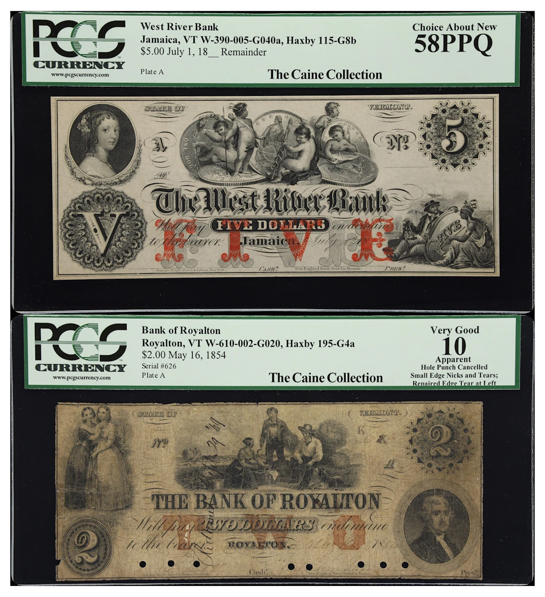 Lot of (2) Jamaica & Royalton, Vermont. Bank of Royalton & West River