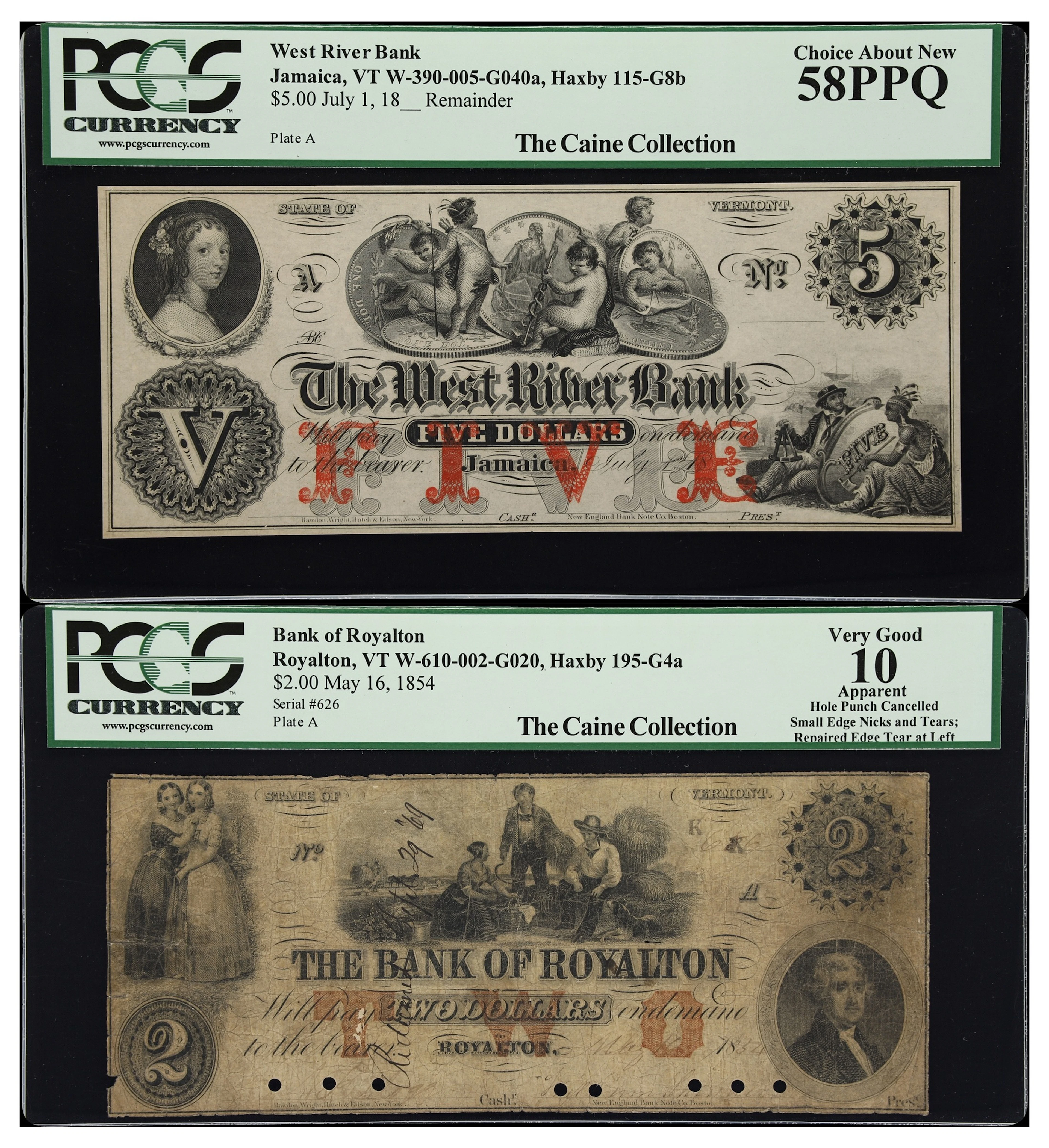 Lot of (2) Jamaica & Royalton, Vermont. Bank of Royalton & West River