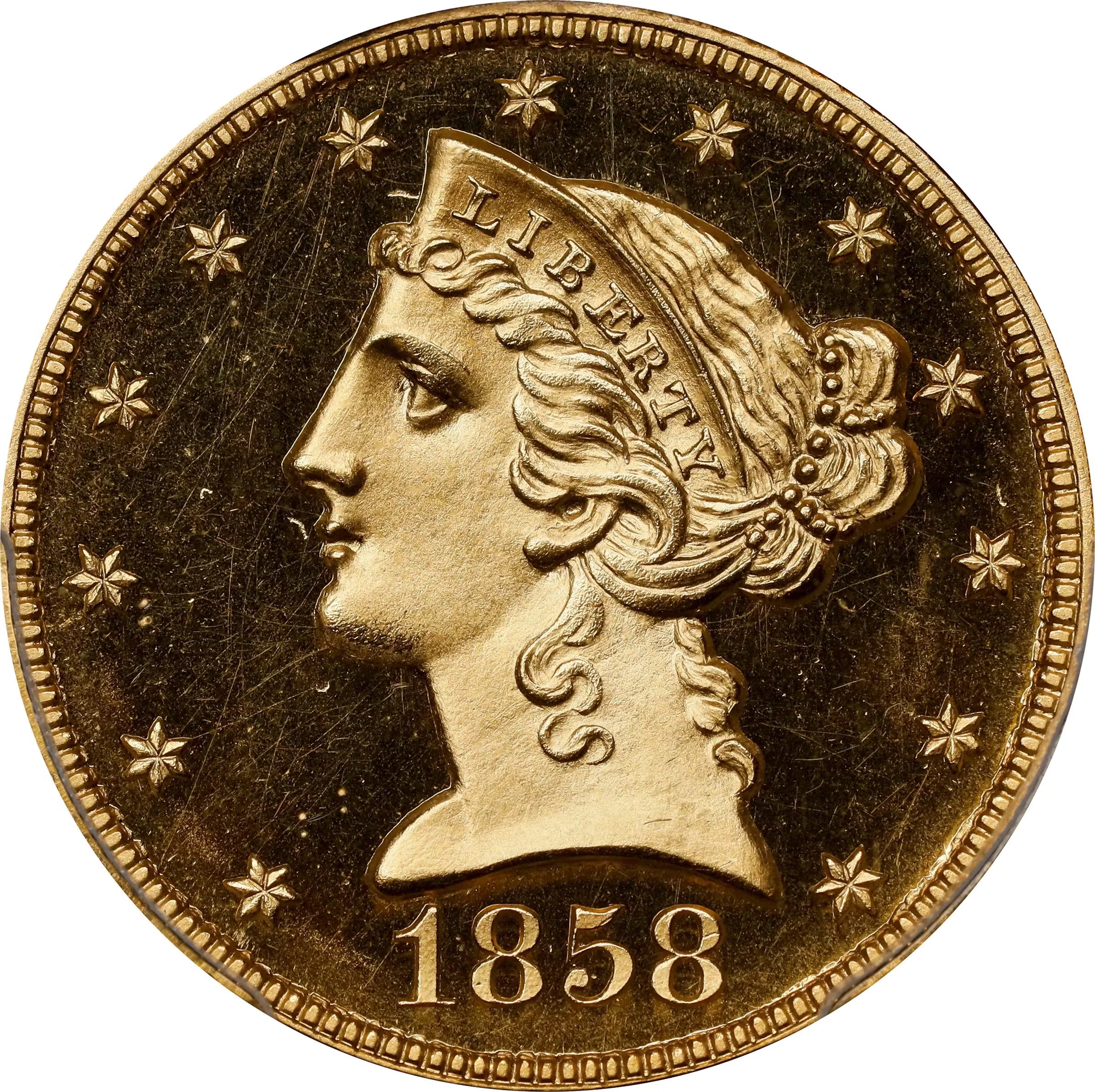 1858 Liberty Head Half Eagle. JD-1. Rarity-7. Proof-66 Deep Cameo (PCGS). CMQ.