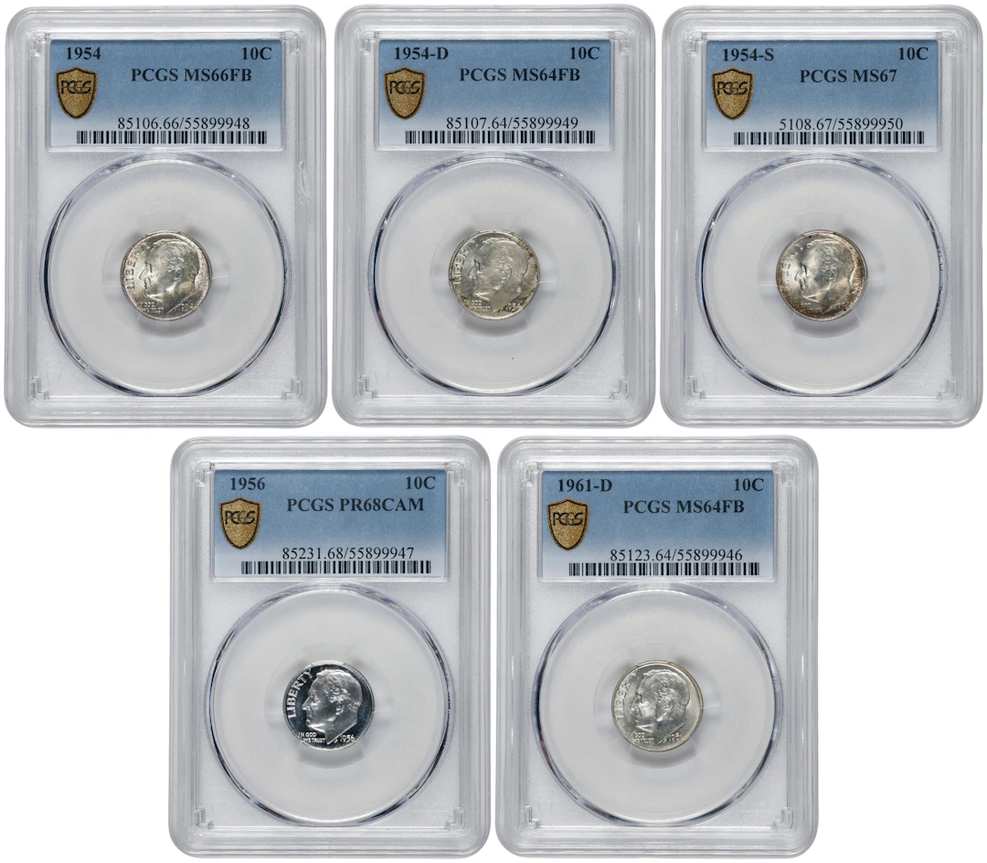 Lot of (5) Roosevelt Dimes. (PCGS).