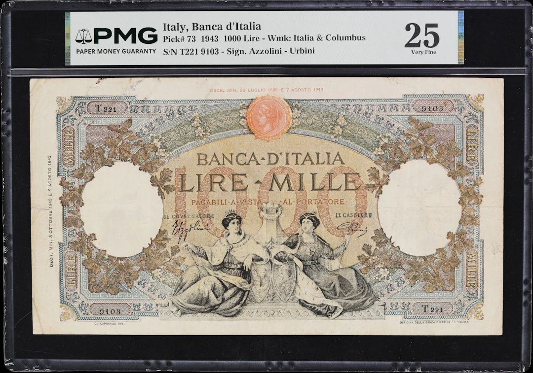 ITALY. Banca d'Italia. 1000 Lire, 8.10.1943. P-73. PMG Very Fine 25.