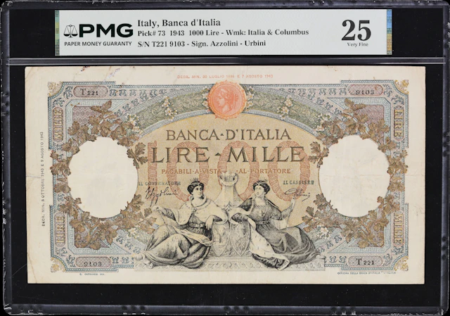 ITALY. Banca d'Italia. 1000 Lire, 8.10.1943. P-73. PMG Very Fine 25.