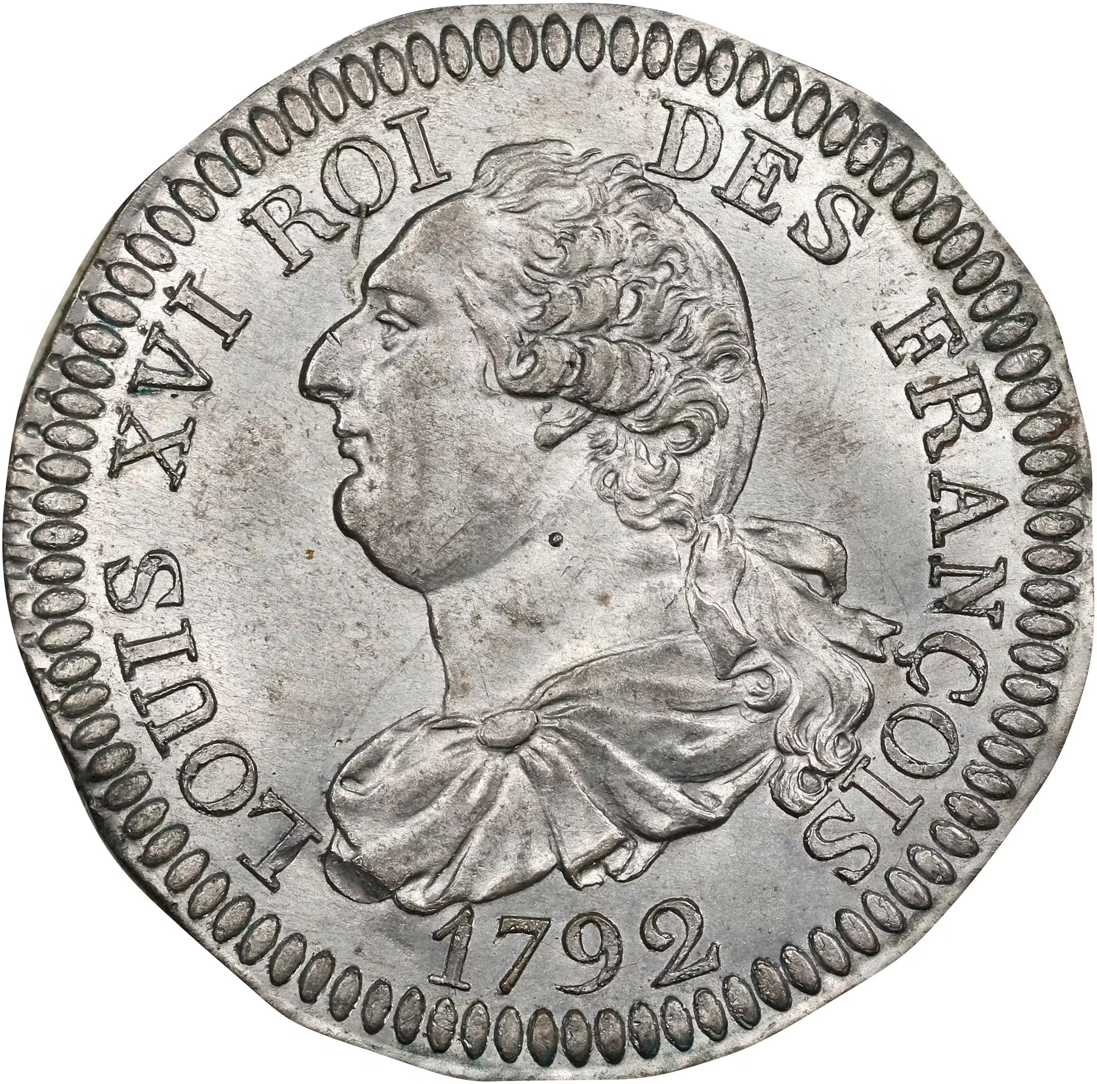 FRANCE. Constitution. White Metal Obverse Cliché or Trial for 6 Deniers
