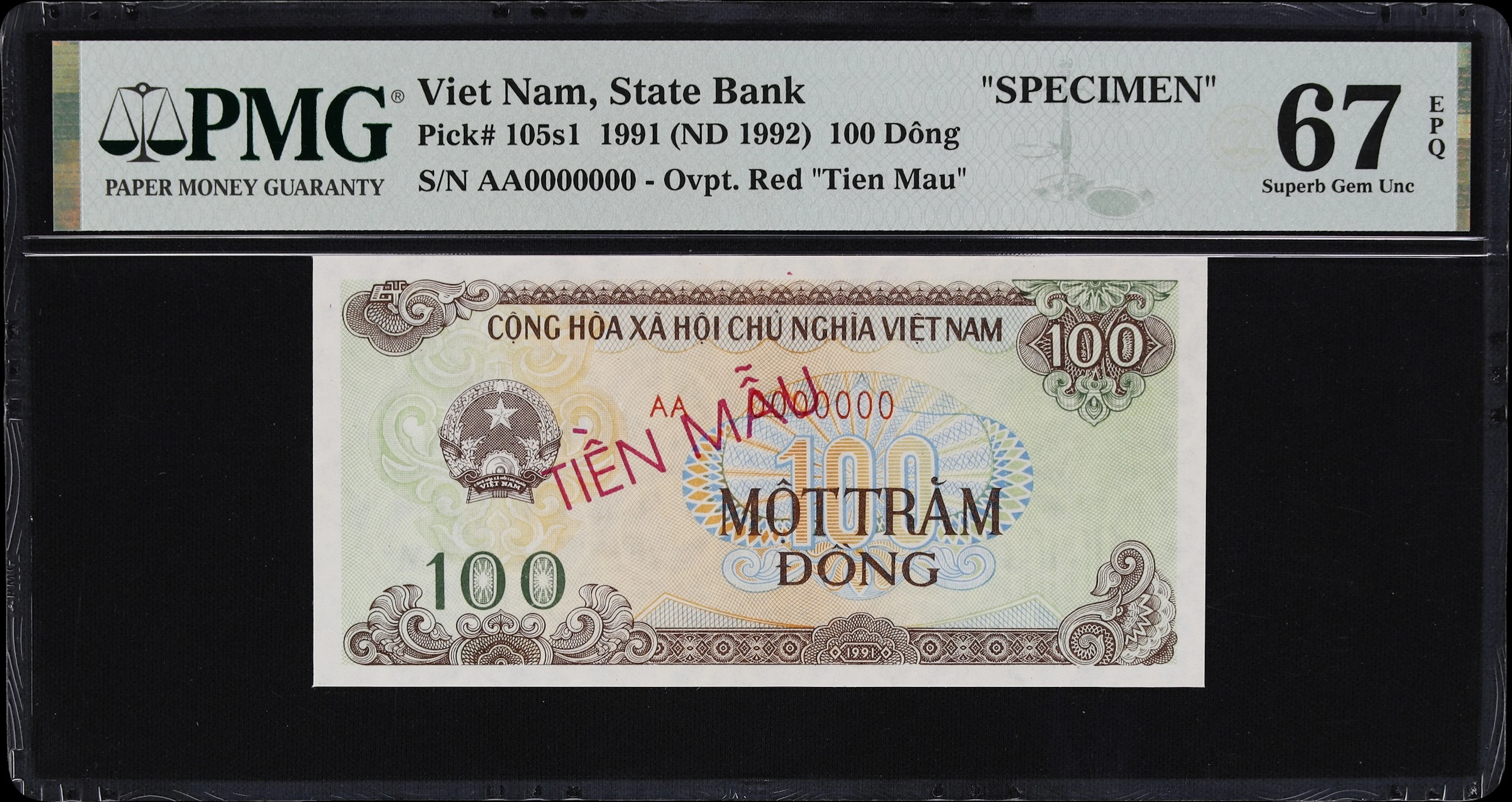 VIETNAM. State Bank of Vietnam. 100 Dong, 1991. P-105s1. Specimen.