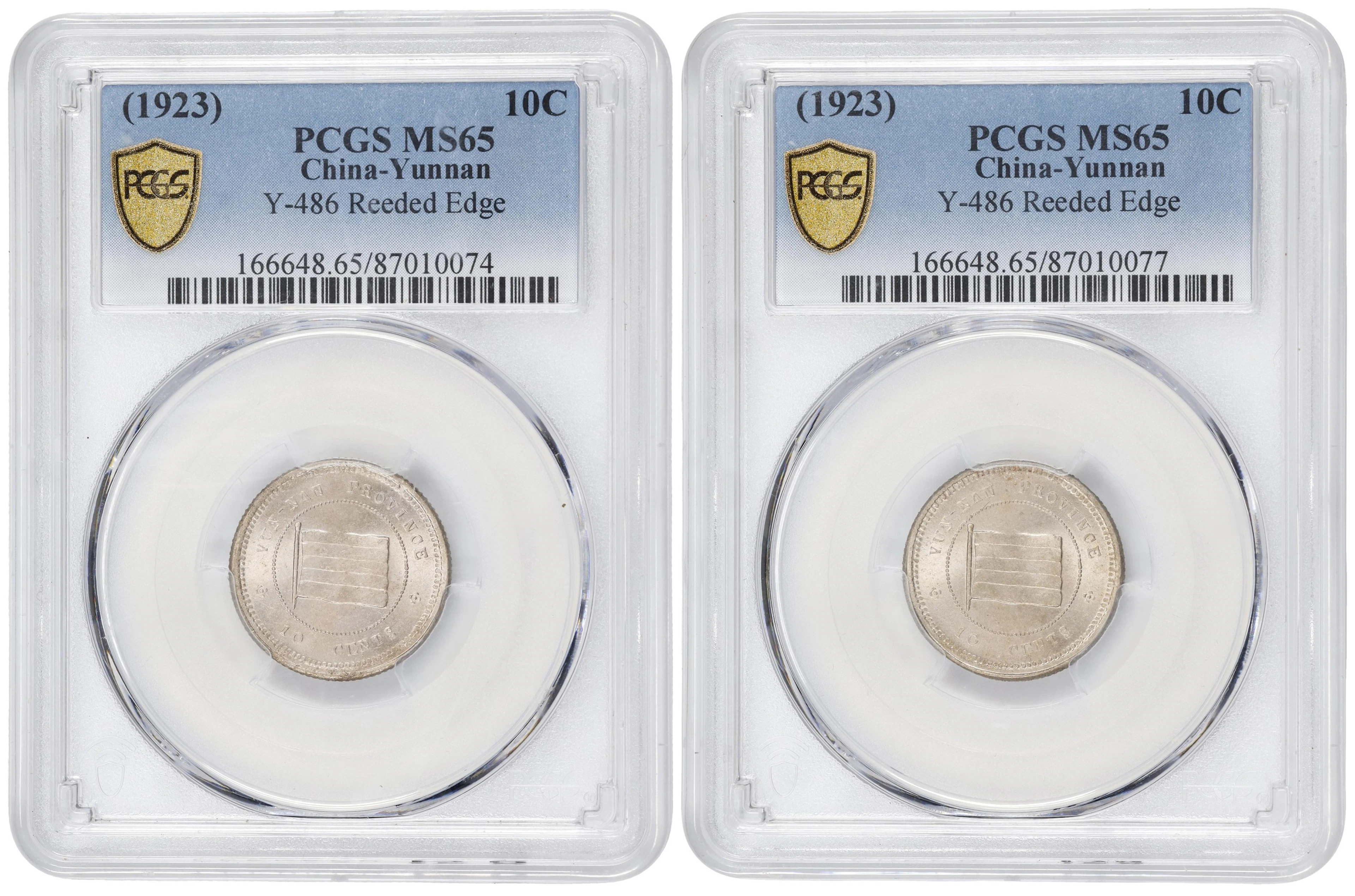 (t) CHINA. Yunnan. Duo of 10 Cents (2 Pieces), Year 12 (1923). Kunming