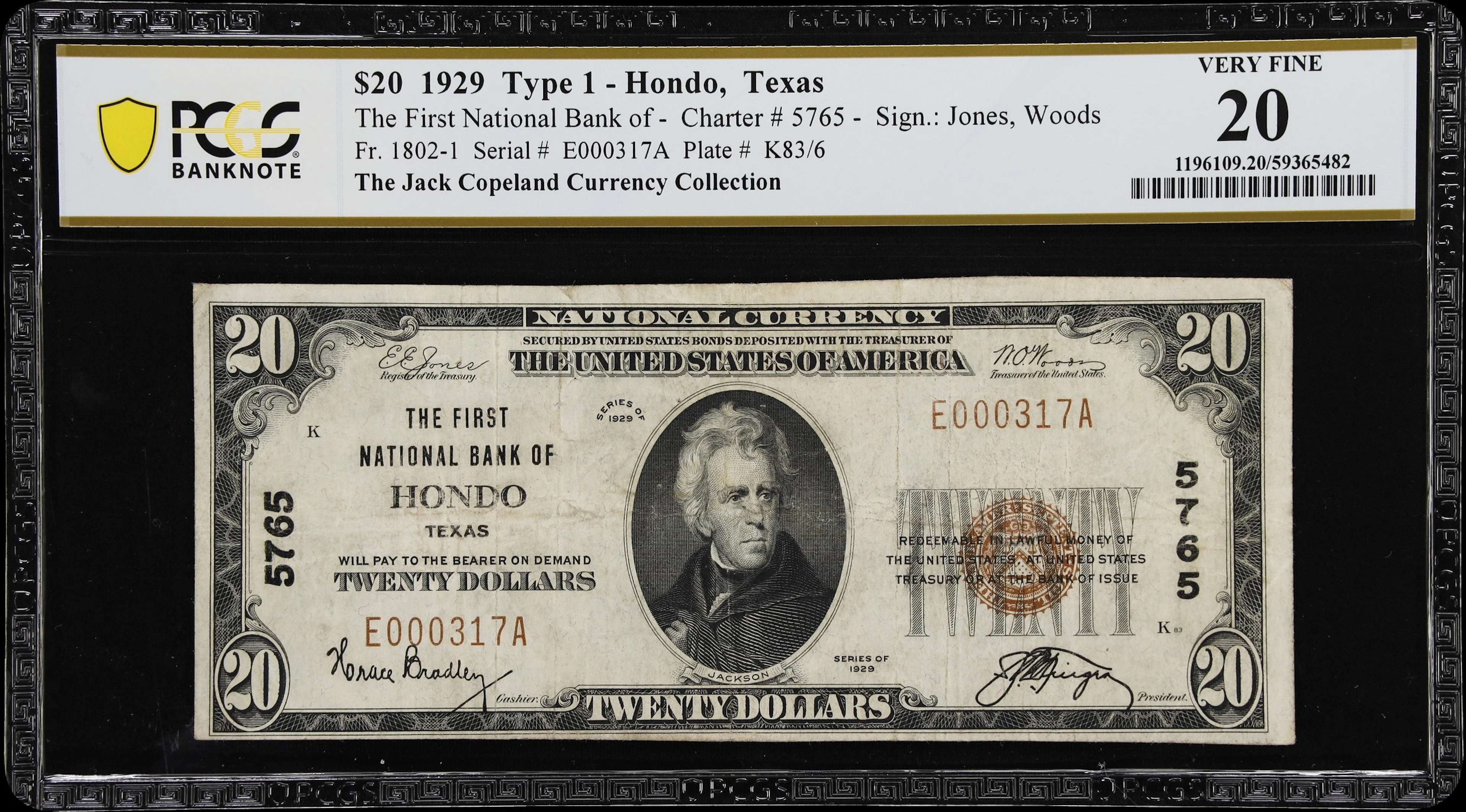 Hondo, Texas. $20 1929 Ty. 1. Fr. 1802-1. First NB. Charter #5765.