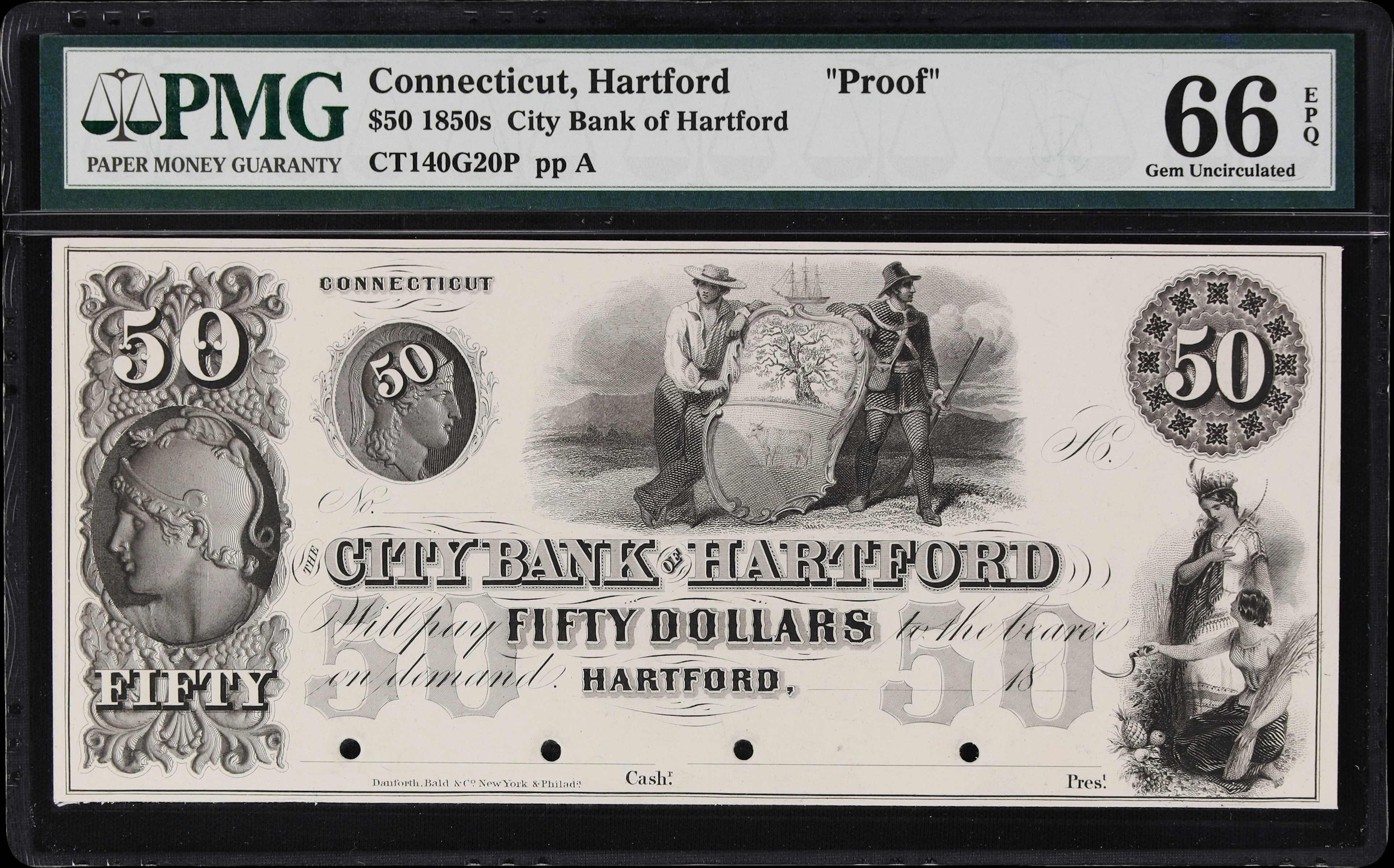 Hartford, Connecticut. City Bank of Hartford. 18xx $50. PMG Gem Uncirculated