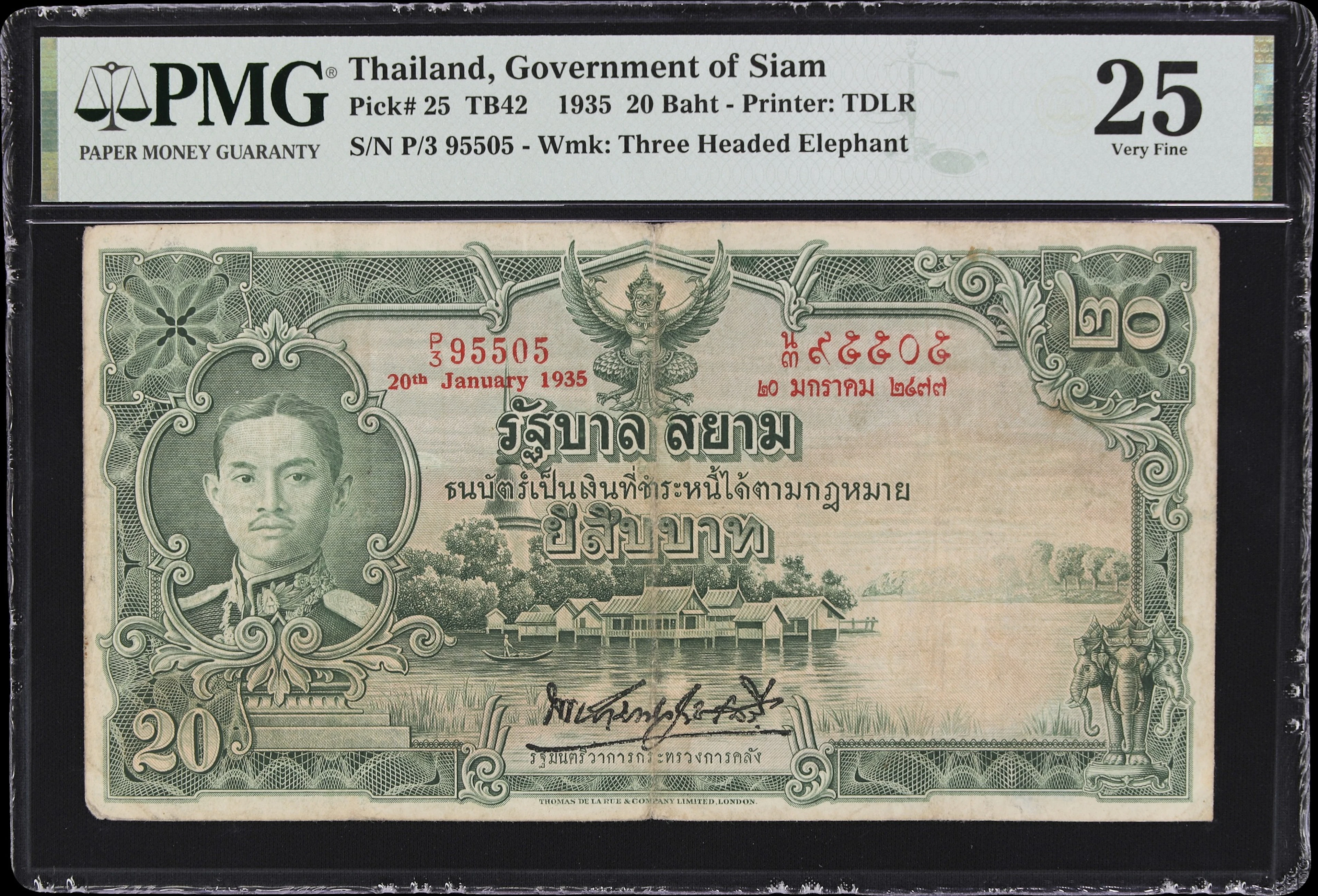 THAILAND. Government of Siam. 20 Baht, 20.1.1935. P-25. TB42. PMG Very Fine 25.