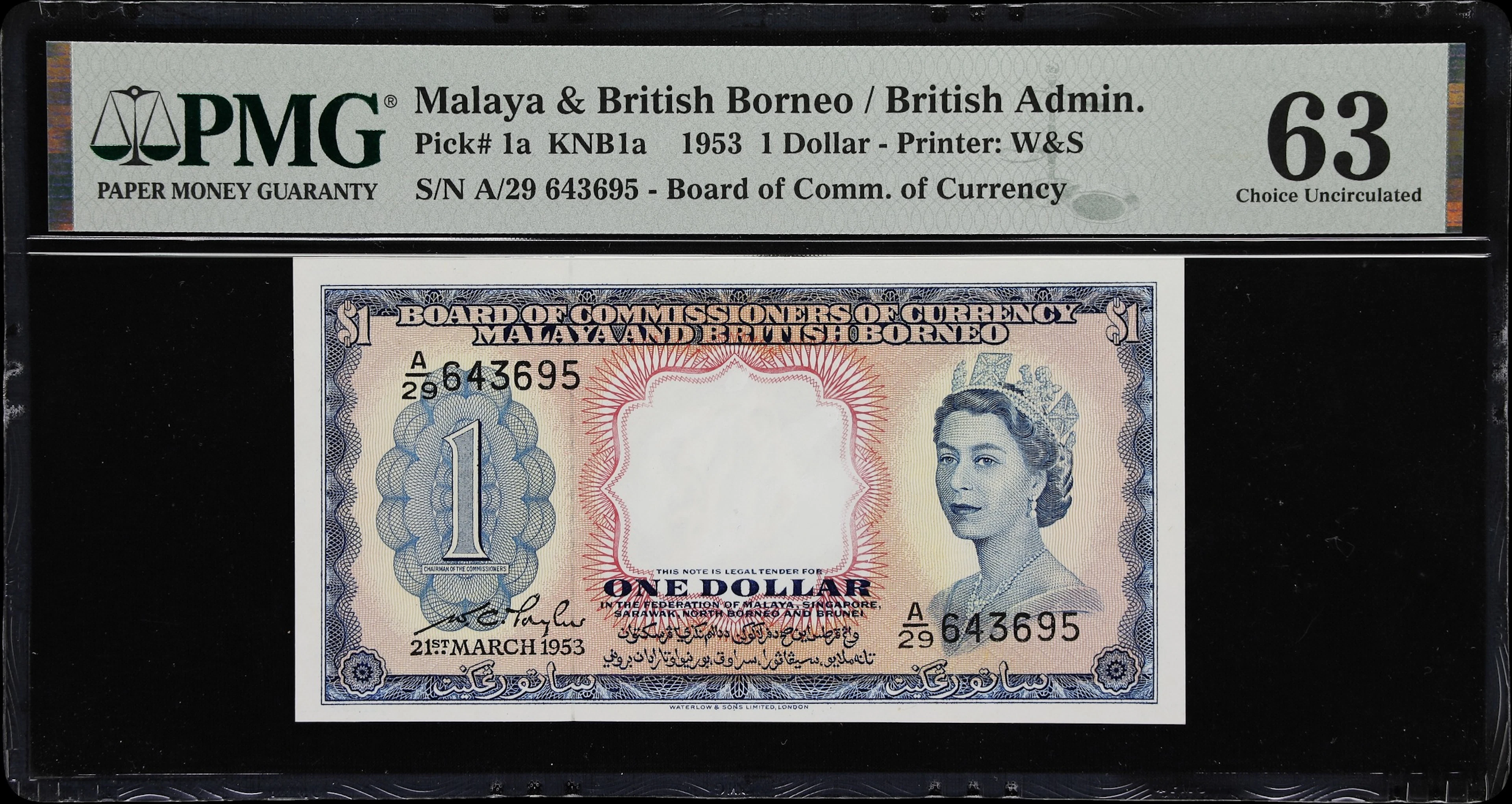 MALAYA AND BRITISH BORNEO. Board of Commissioners of Currency. 1 Dollar