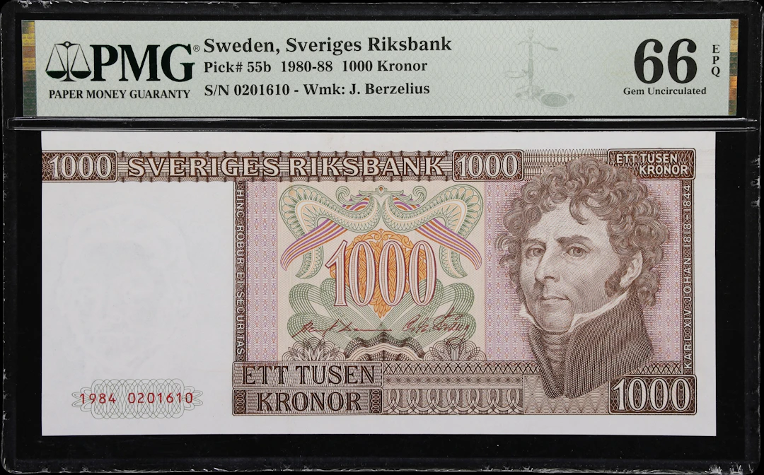 (◊) SWEDEN. Sveriges Riksbank. 1000 Kronor, 1984. P-55b. PMG Gem Uncirculated