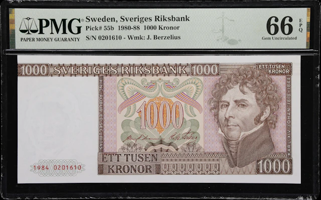 (◊) SWEDEN. Sveriges Riksbank. 1000 Kronor, 1984. P-55b. PMG Gem Uncirculated