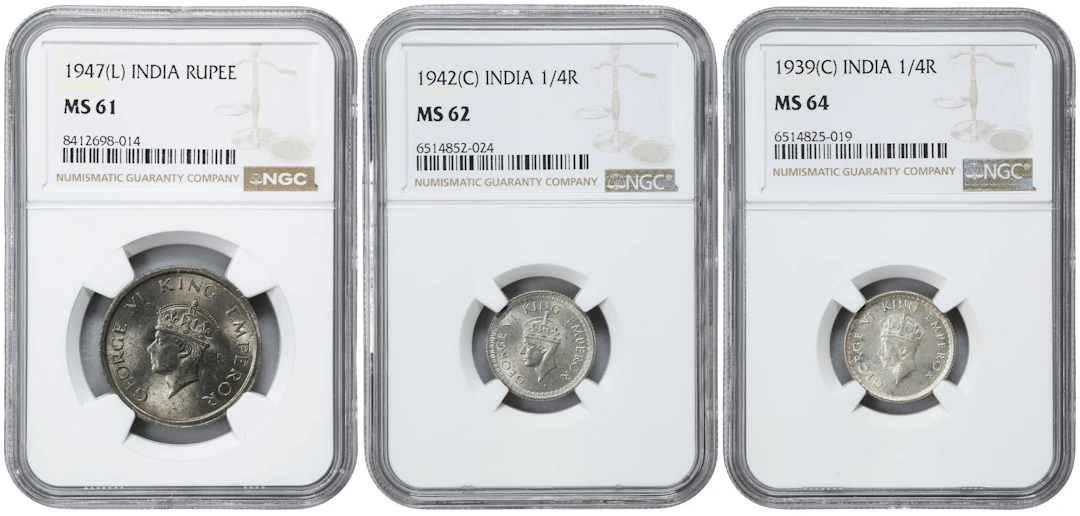 INDIA. Trio of Mixed Denominations (3 Pieces), 1939-47. George VI.