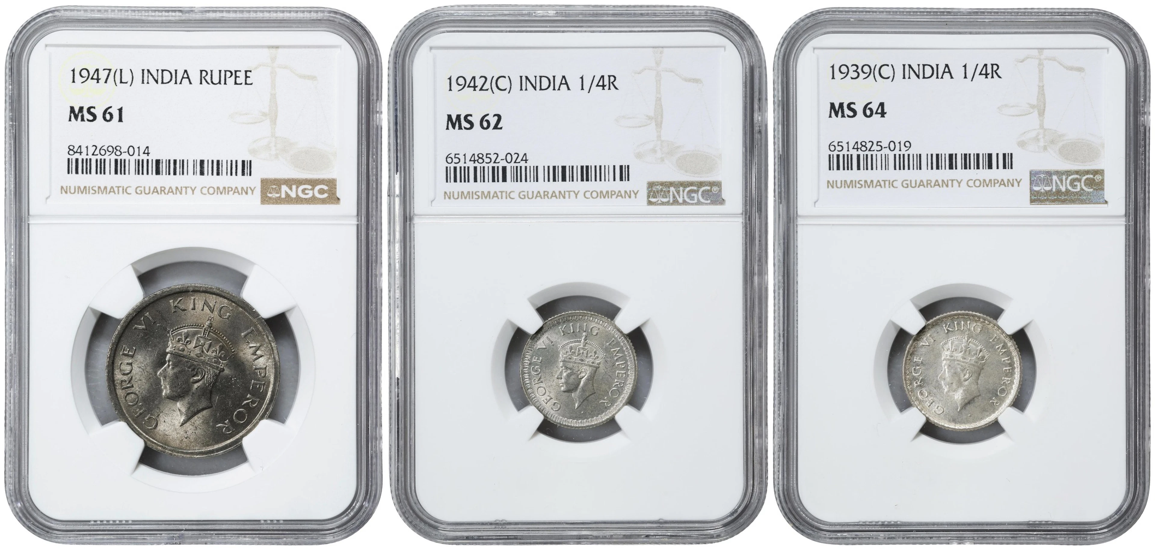 INDIA. Trio of Mixed Denominations (3 Pieces), 1939-47. George VI.