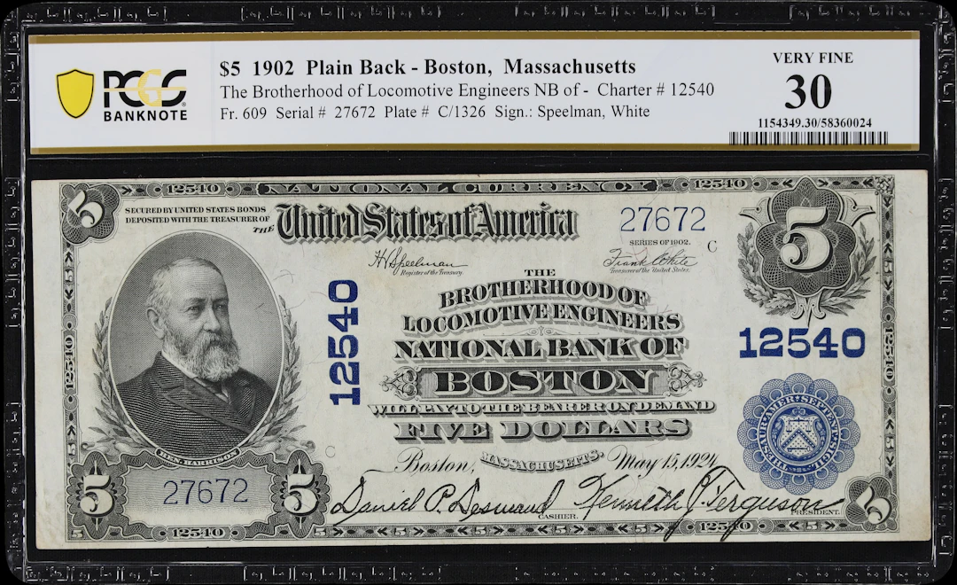 Boston, Massachusetts. $5 1902 Plain Back. Fr. 609. Brotherhood of