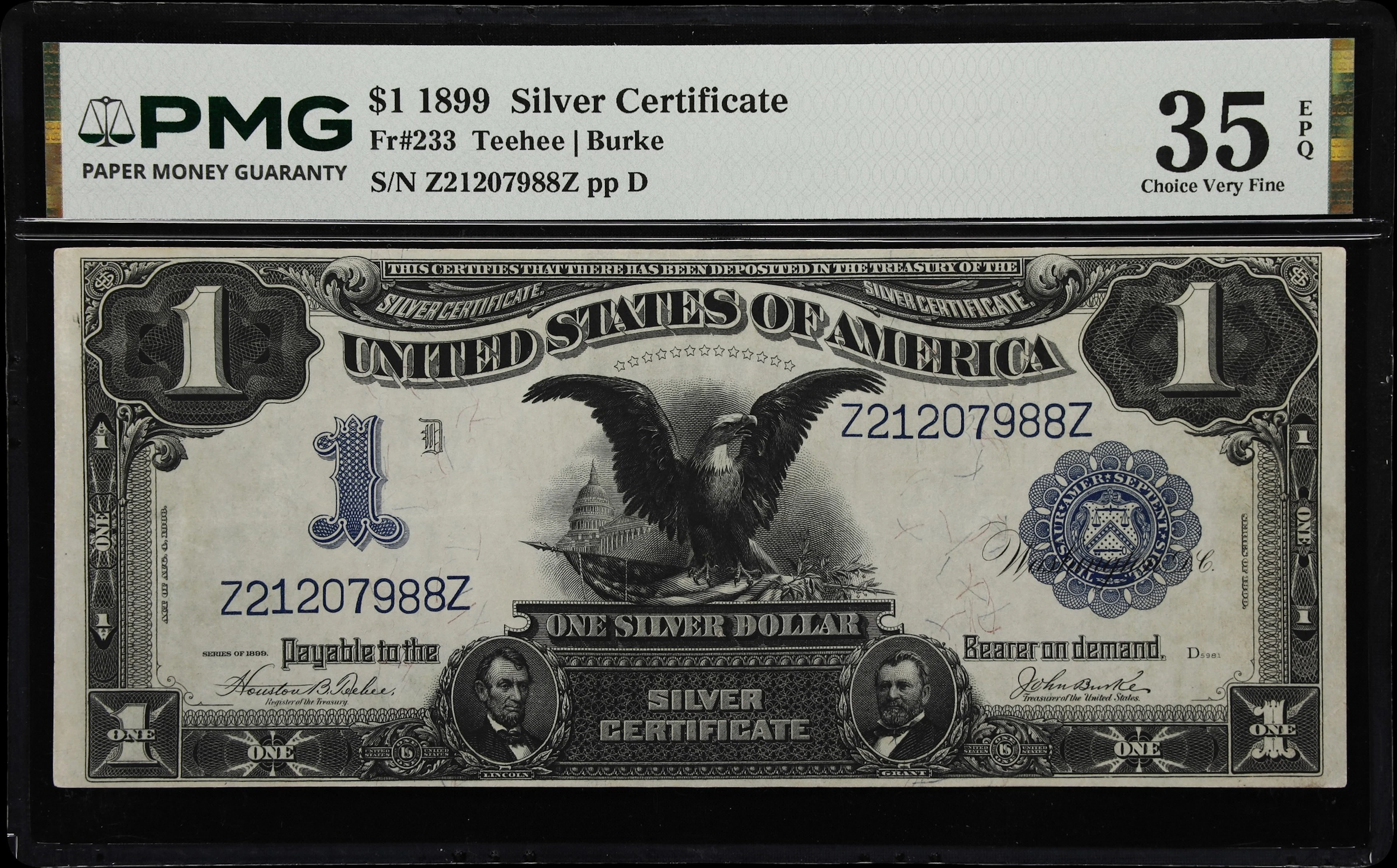 Fr. 233. 1899 $1 Silver Certificate. PMG Choice Very Fine 35 EPQ.