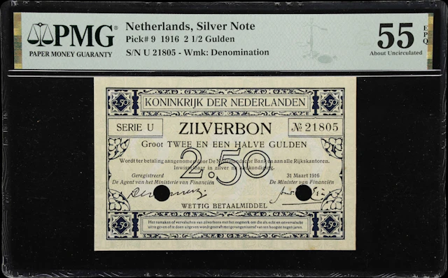NETHERLANDS. Ministerie van Financien. 2 1/2 Gulden, 31.3.1916. P-9.