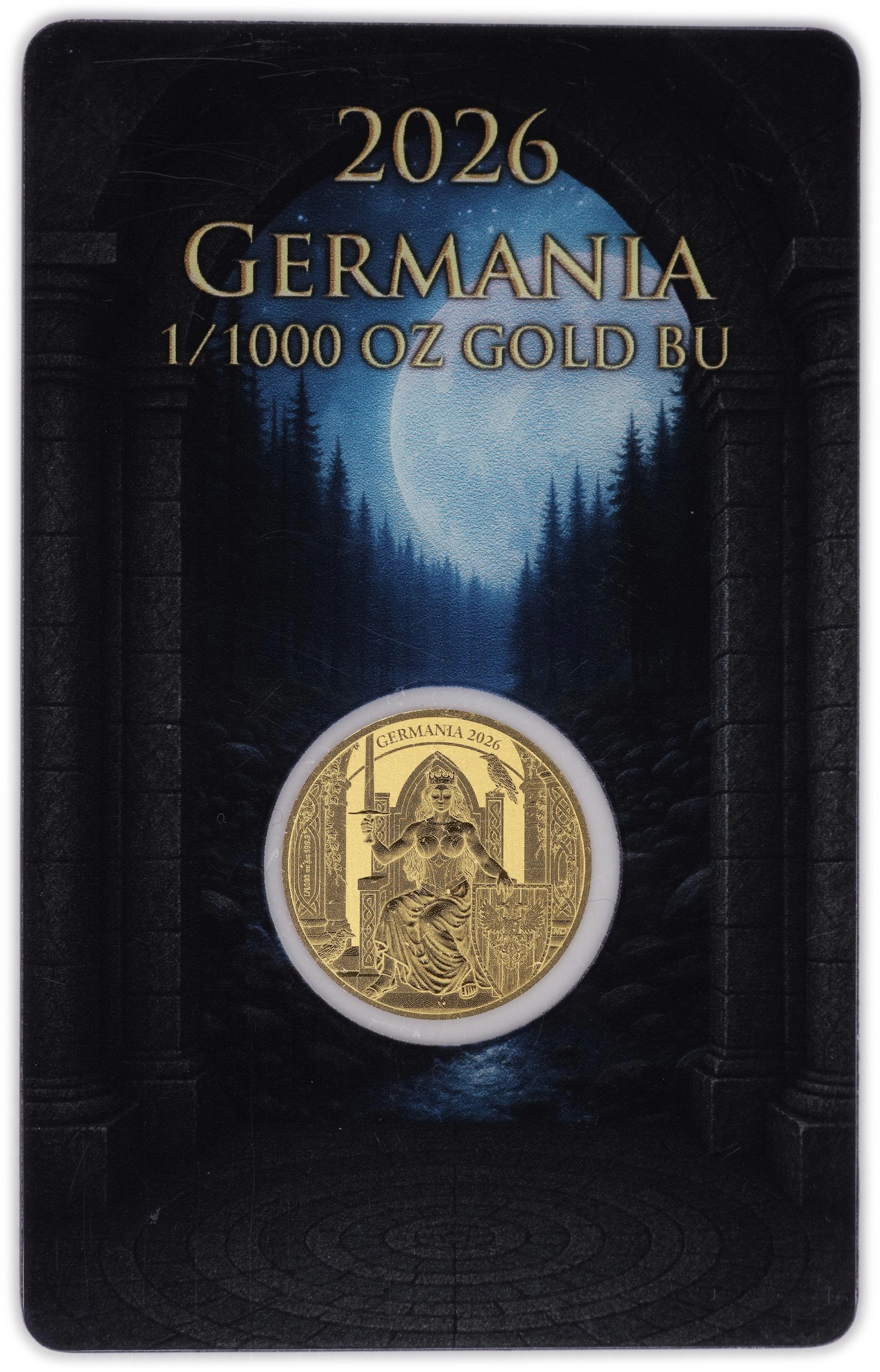 (0.001 oz, 0.031 g AGW). 2026 Germania Mint 1/1000 oz Gold 1 Mark.