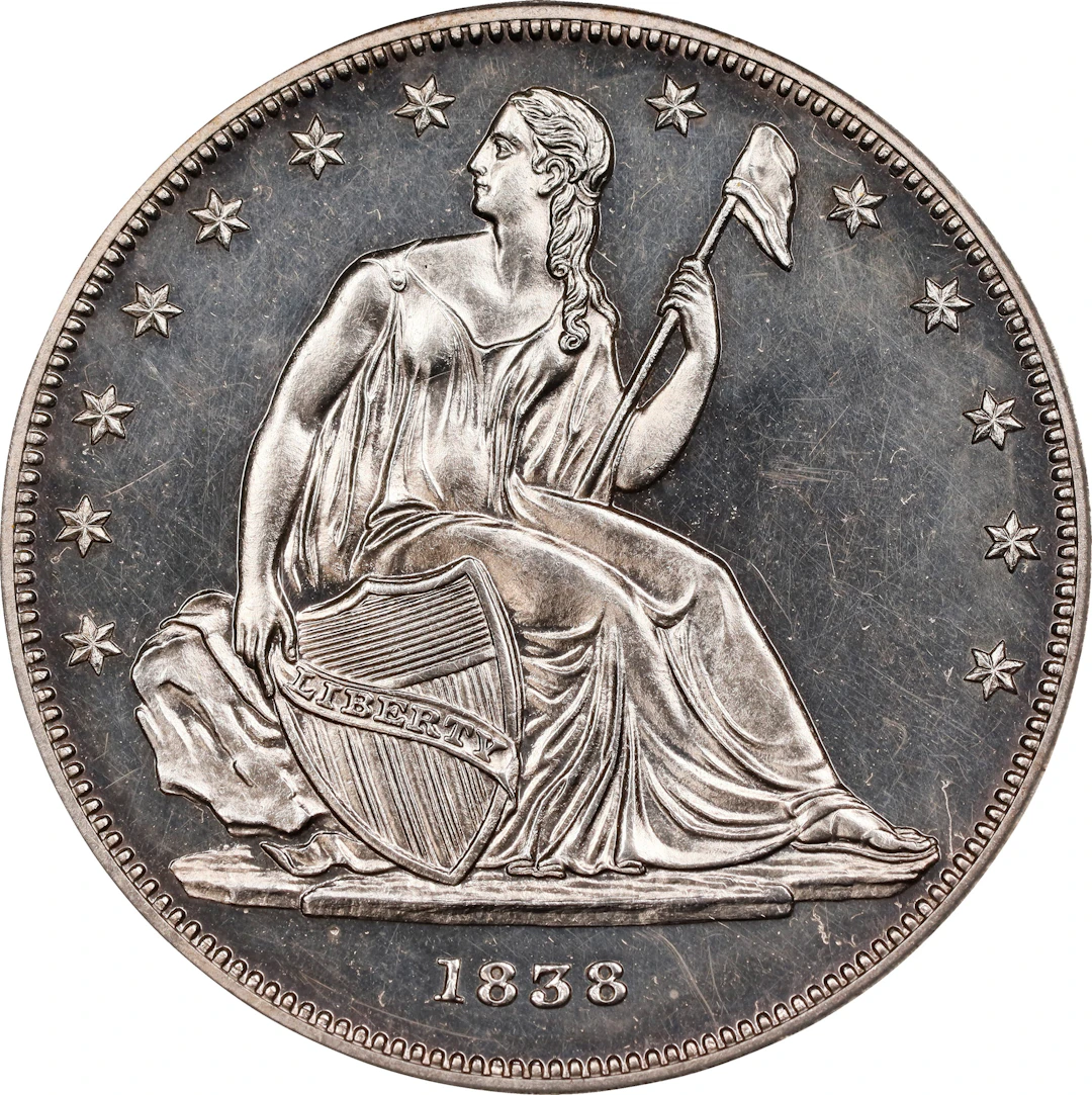 1838 Gobrecht Silver Dollar. Name Removed. Cabinet Coin Restrike.