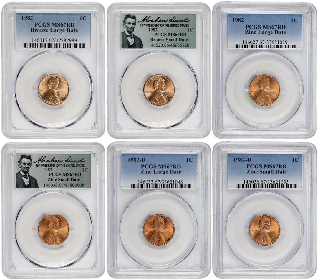 Six-Piece Type Set of 1982 Lincoln Cents. (PCGS).