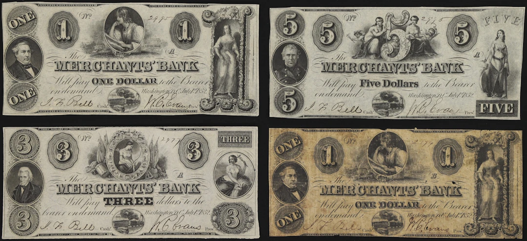 Lot of (4) Washington, District of Columbia. Merchants Bank. 1850s