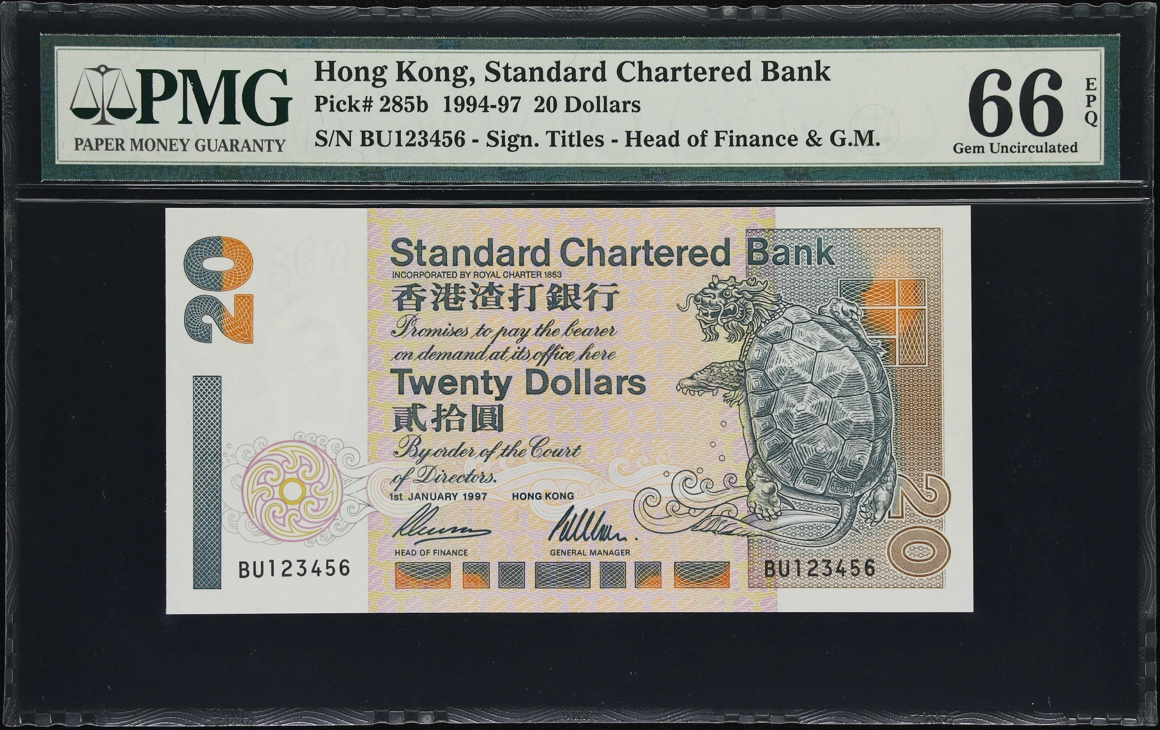 HONG KONG (SAR). Standard Chartered Bank. 20 Dollars, 1.1.1997. P-285b.