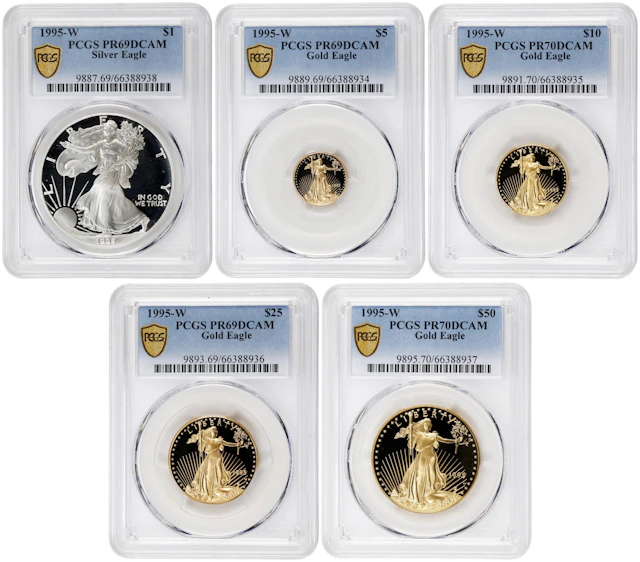 Complete 10th Anniversary Set of Proof 1995-W American Eagle Bullion