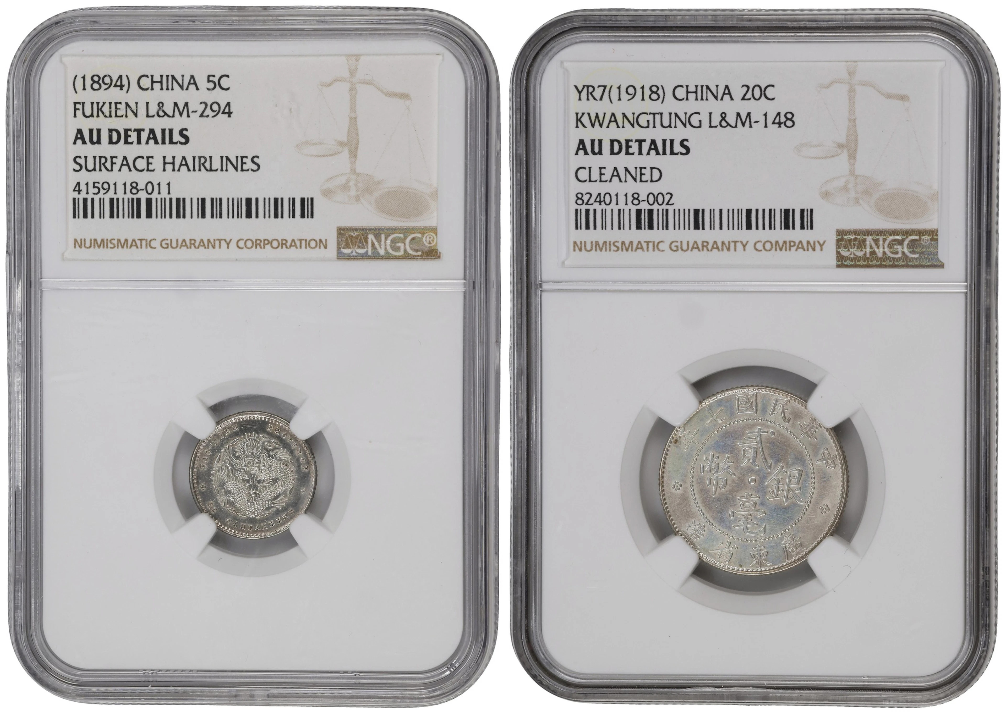 (t) CHINA. Duo of Mixed Denominations (2 Pieces), ND (1894-1918).
