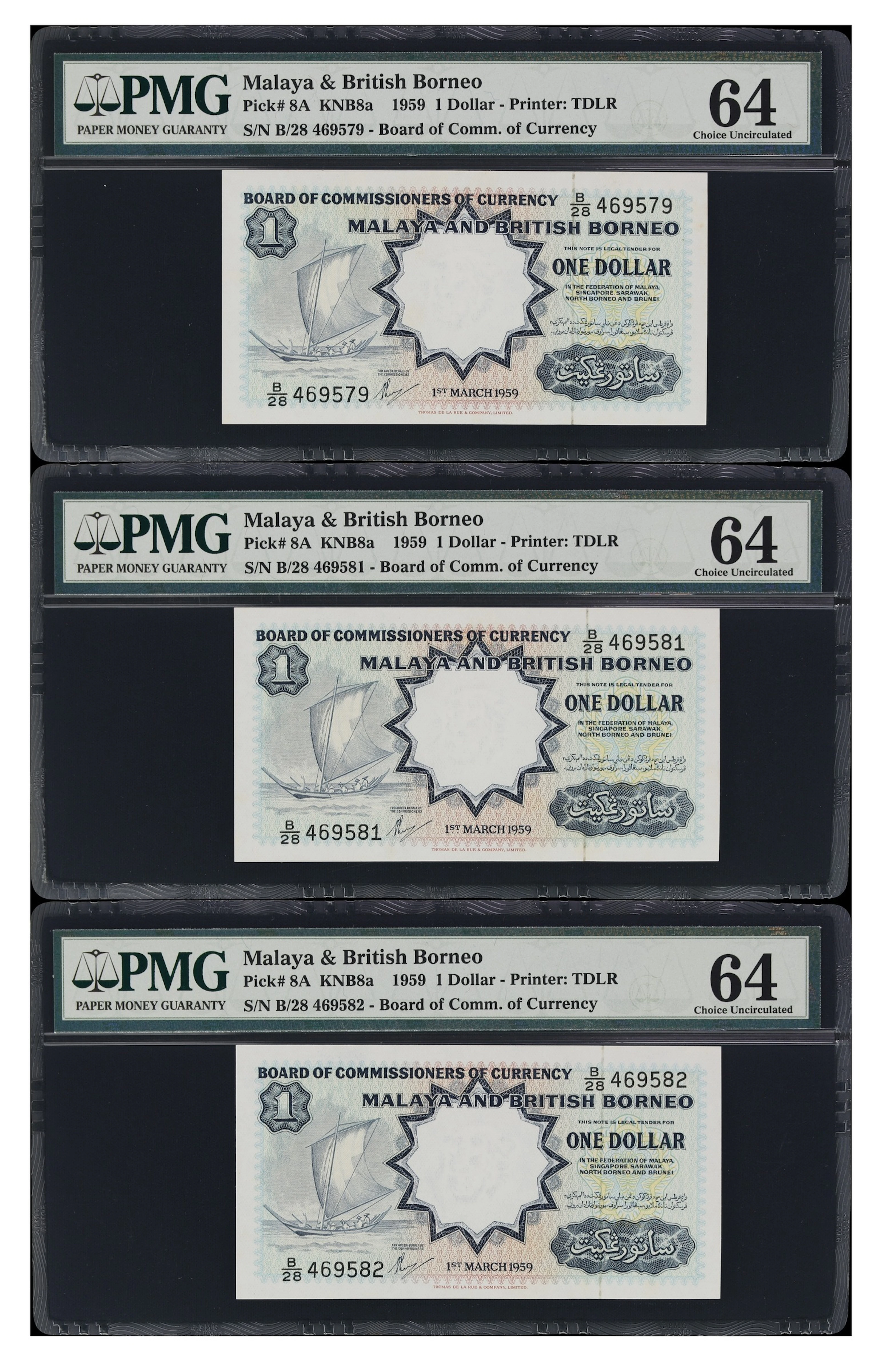 MALAYA AND BRITISH BORNEO. Lot of (3). Board of Commissioners of Currency.