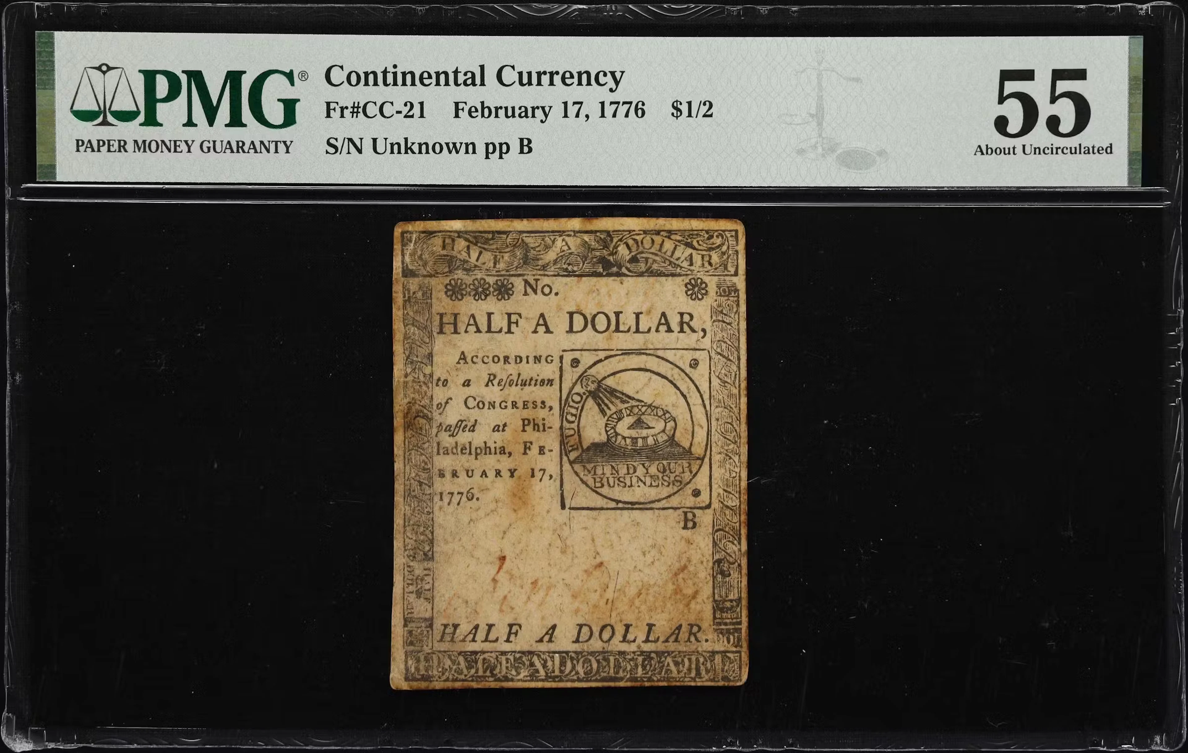 CC-21. Continental Currency. February 17, 1776. $1/2. PMG About Uncirculated