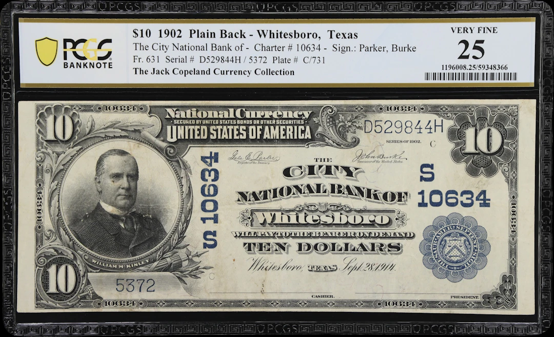 Whitesboro, Texas. $10 1902 Plain Back. Fr. 631. City NB. Charter