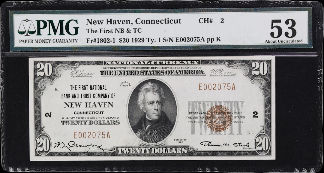 New Haven, Connecticut. $20 1929 Ty. 1. Fr. 1802-1. First NB & TC.