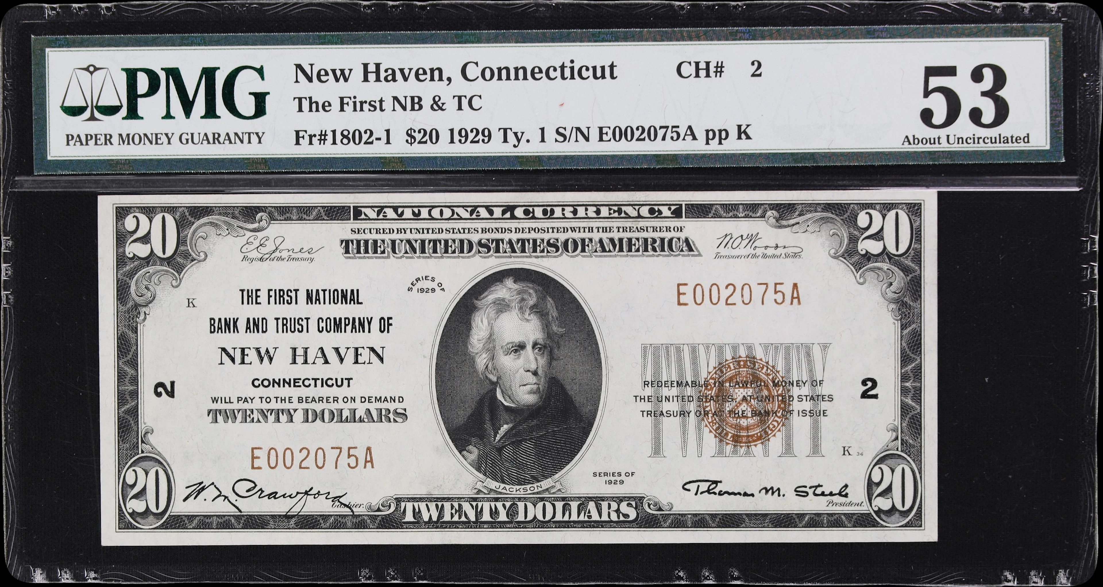 New Haven, Connecticut. $20 1929 Ty. 1. Fr. 1802-1. First NB & TC.