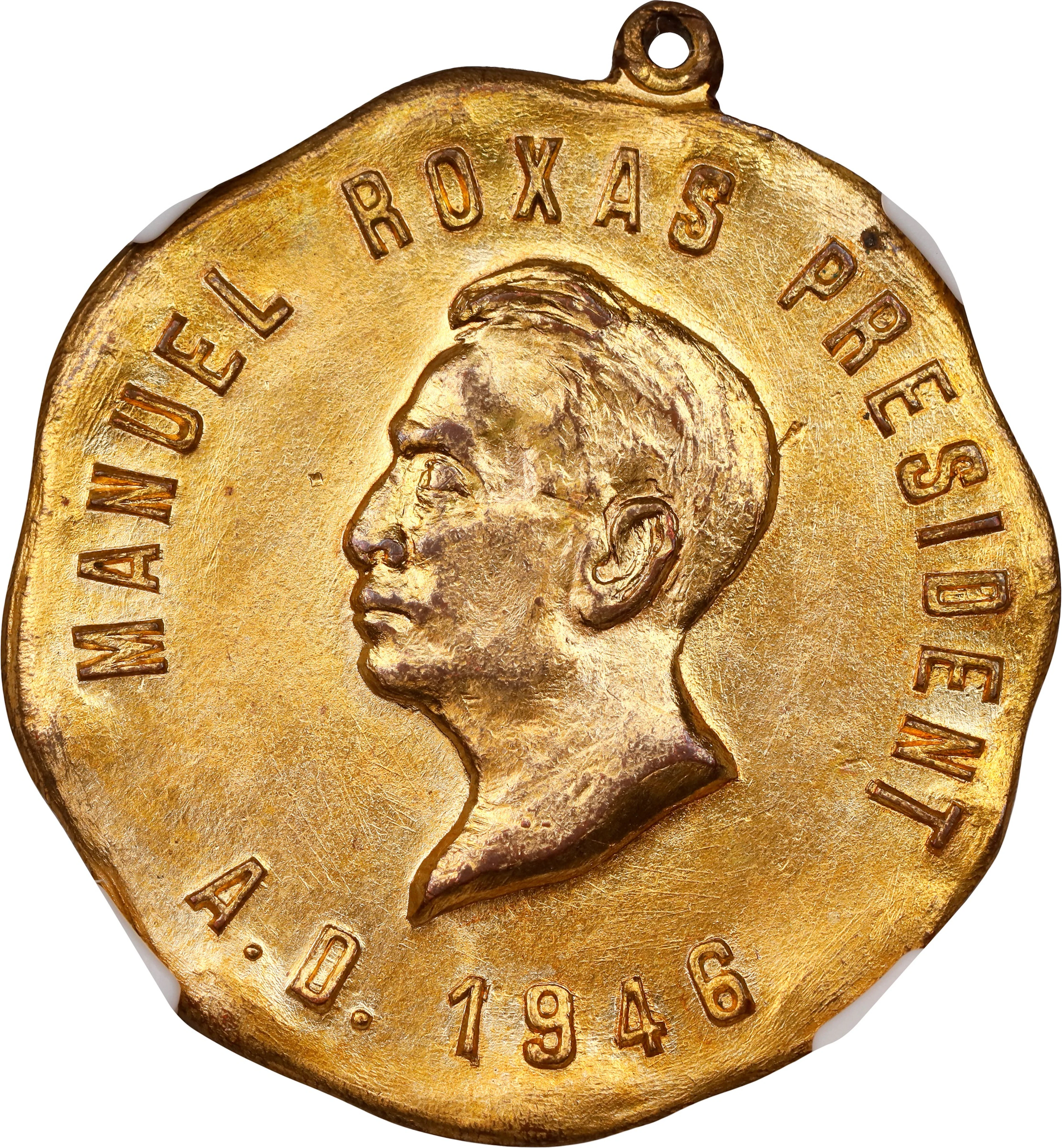 PHILIPPINES. Manuel Roxas Inauguration Gilt Bronze Medal, 1946. NGC MS-63.