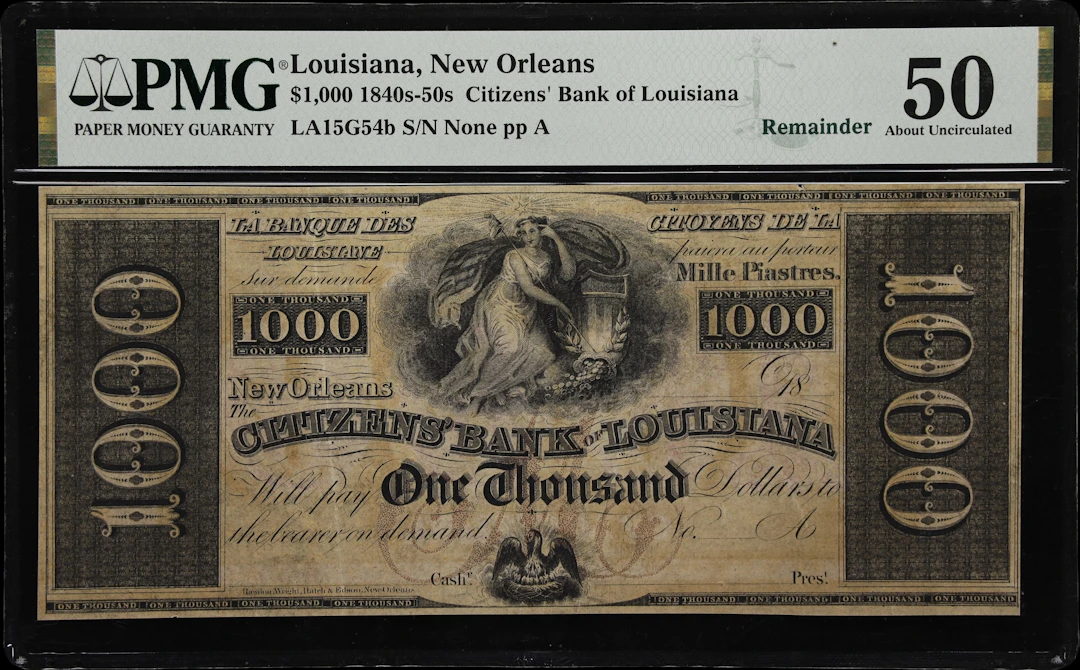 New Orleans, Louisiana. Citizens' Bank of Louisiana. 18xx $1000. PMG