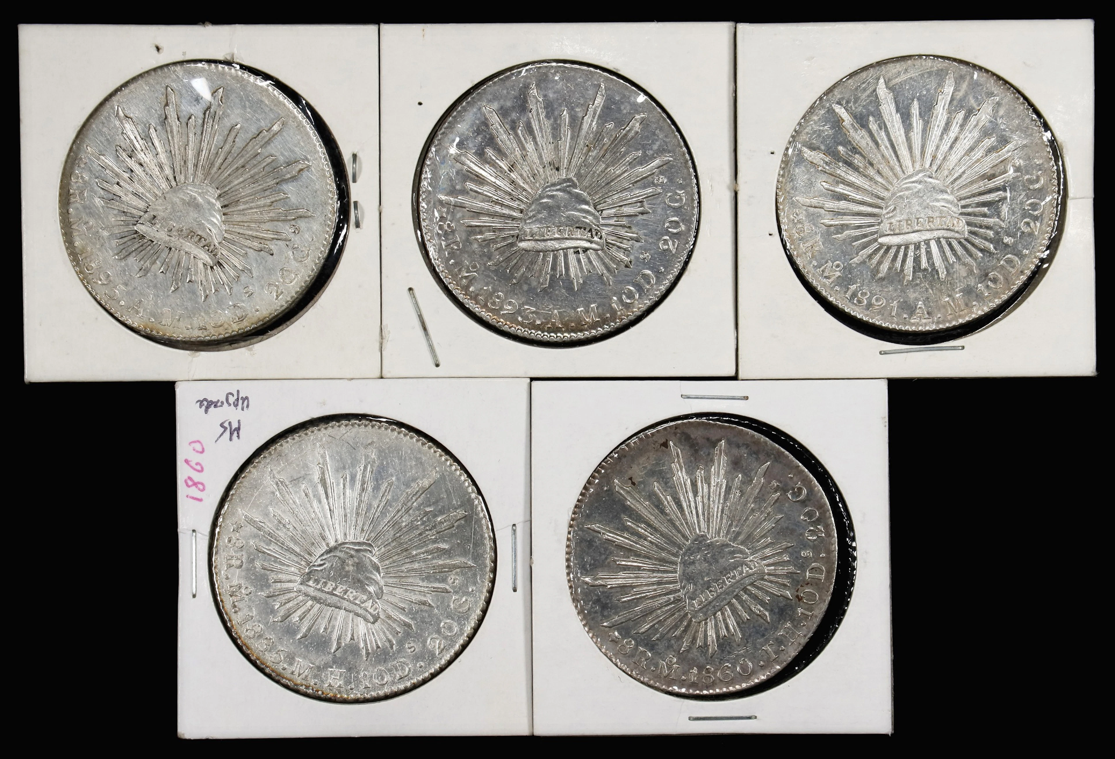 MEXICO. Quintet of 8 Reales (5 Pieces), 1860-95. Mexico City Mint.