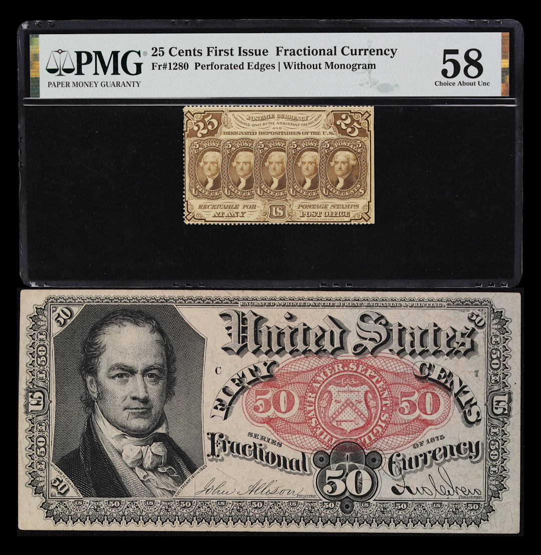 Lot of (2) Fr. 1280 & 1381. 25 & 50 Cents. First & Fifth Issue. About