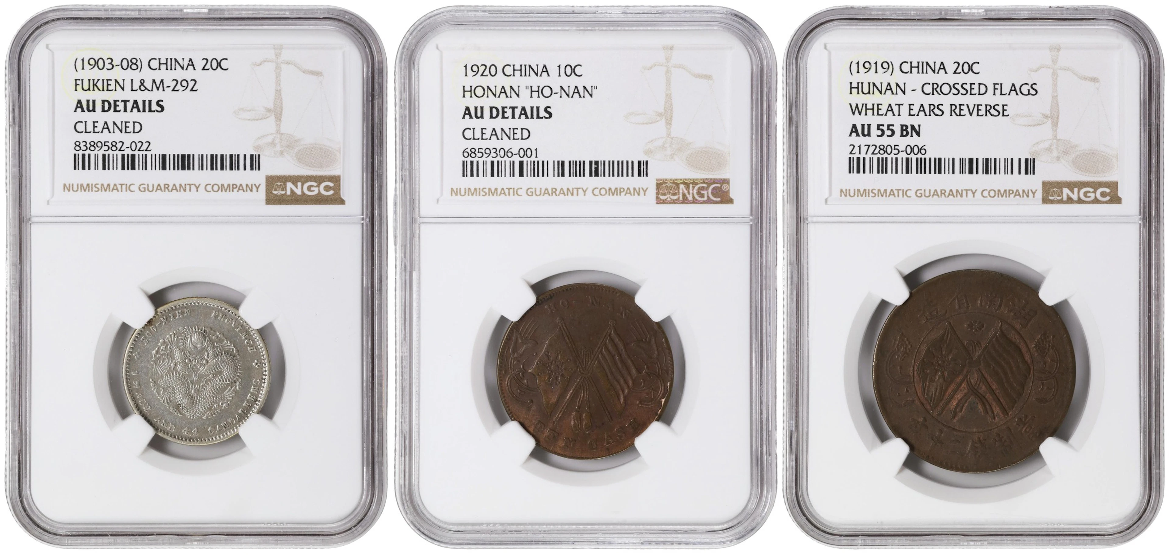 CHINA. Trio of Mixed Denominations (3 Pieces), 1903-20. All NGC Certified.