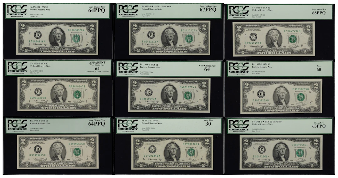 Lot of (9) Fr. 1935-B, 1935-B*, 1935-E & 1935-E*. 1976 $2 Federal