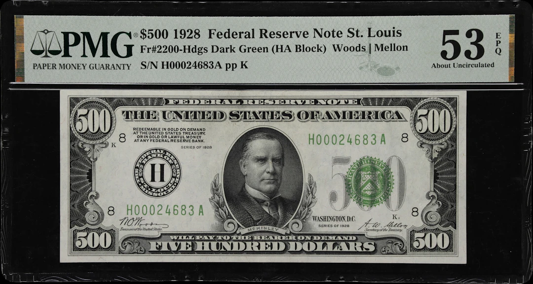 Fr. 2200-Hdgs. 1928 Dark Green Seal $500 Federal Reserve Note. St.