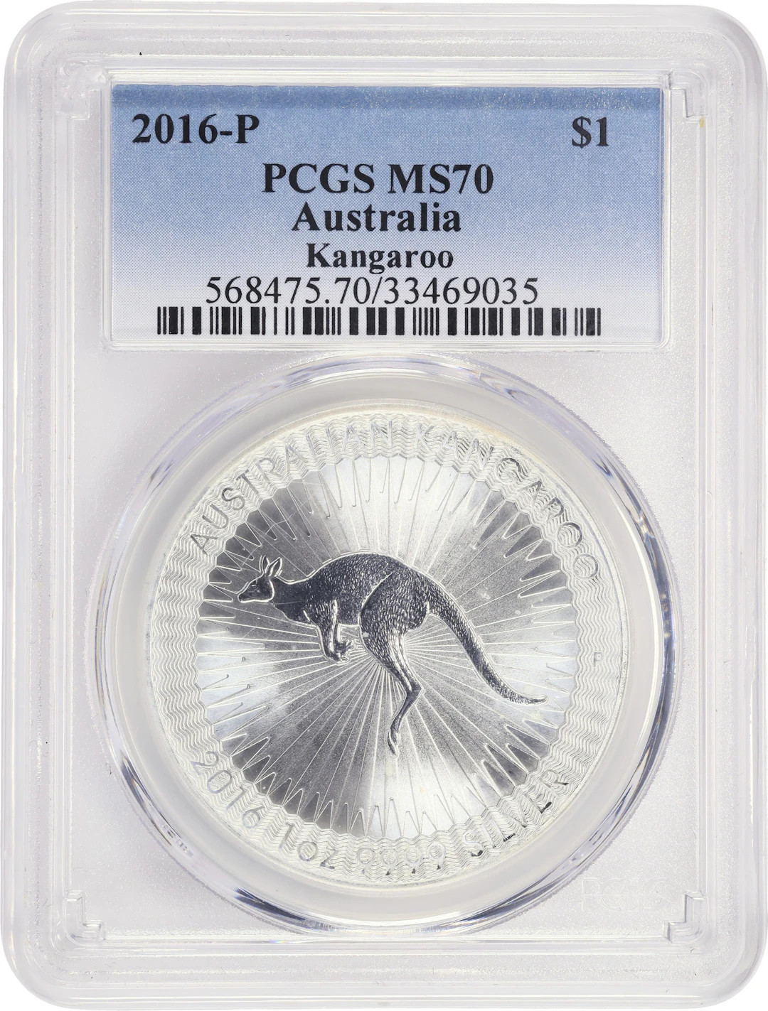 (1 oz, 31.104 g ASW). Australia. 2016-P 1 oz Silver Kangaroo $1. MS-70 (PCGS).