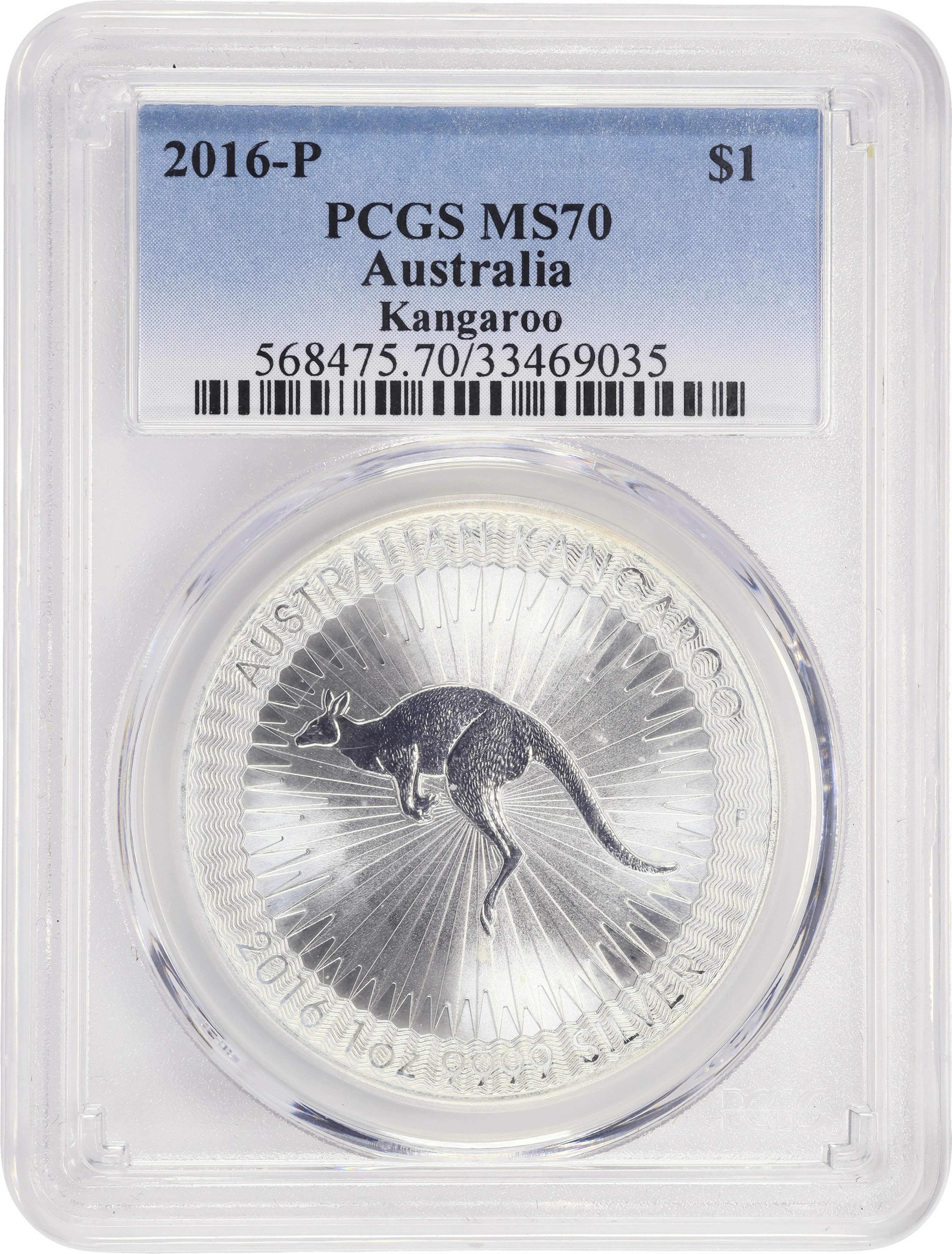 (1 oz, 31.104 g ASW). Australia. 2016-P 1 oz Silver Kangaroo $1. MS-70 (PCGS).