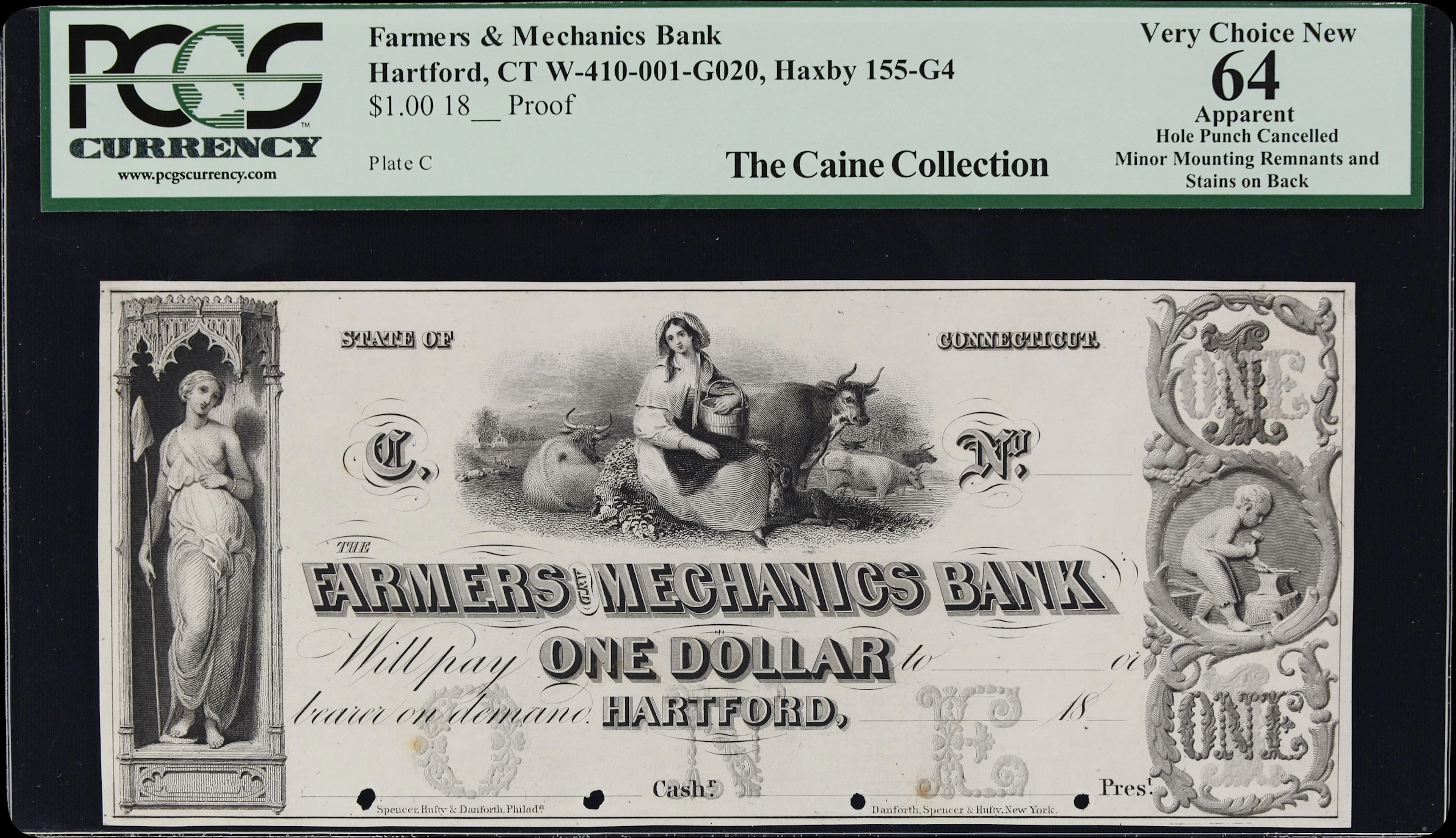 Hartford, Connecticut. Farmers & Mechanics Bank. 18xx $1. PCGS Currency