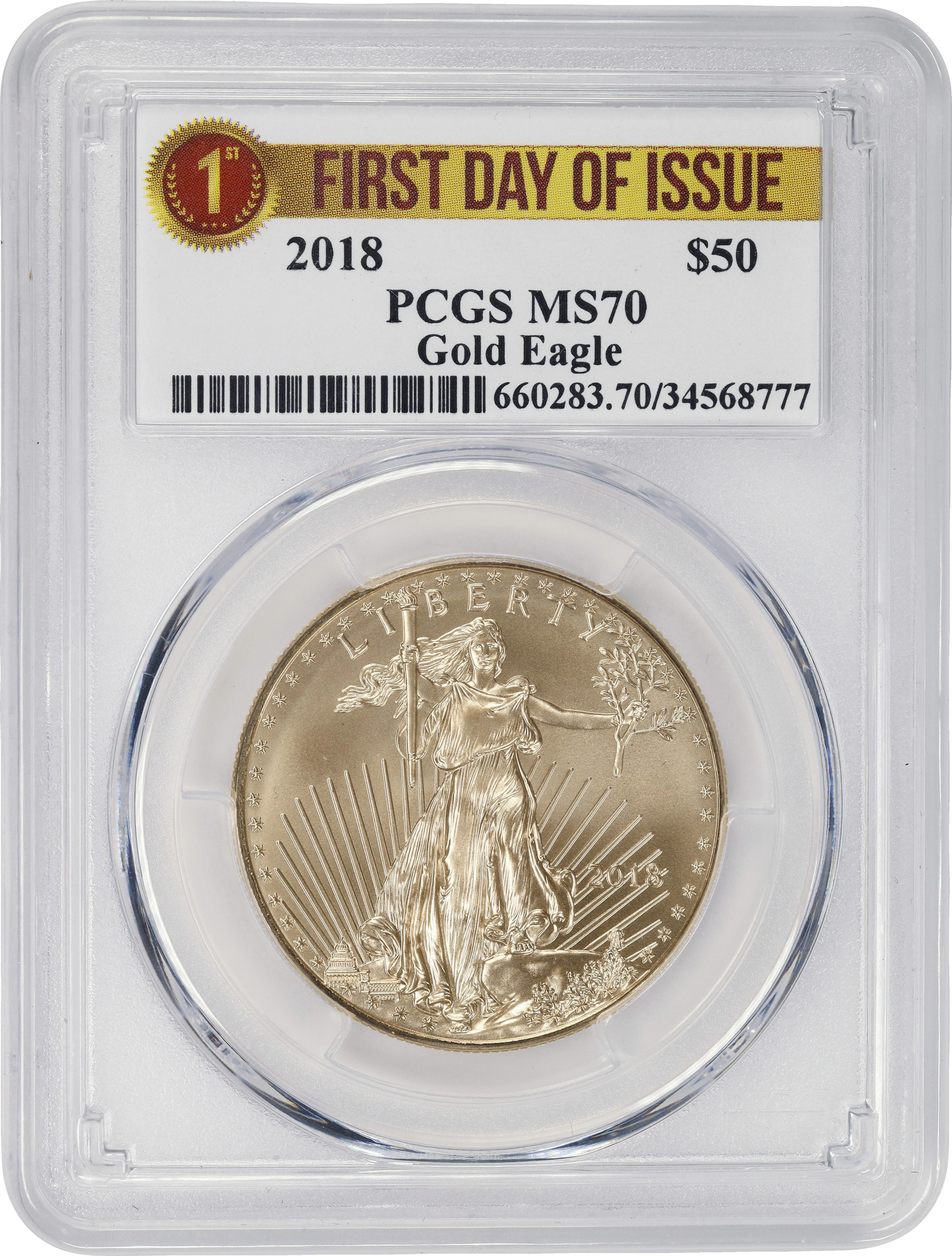 (1 oz, 31.104 g AGW). 2018 American Gold Eagle $50. MS-70 (PCGS).